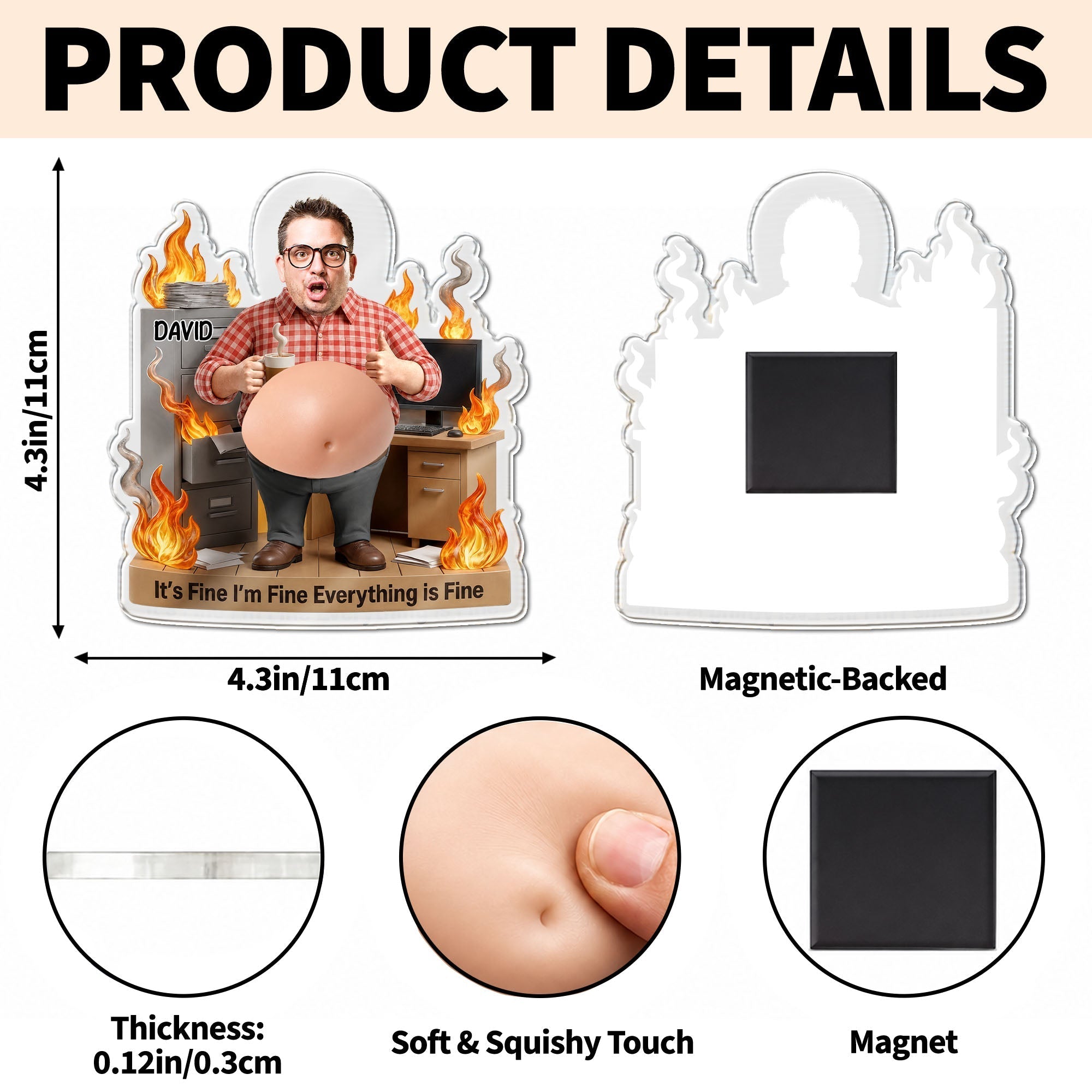 Personalized Squishy Acrylic Fridge Magnet Custom Gift for Dad