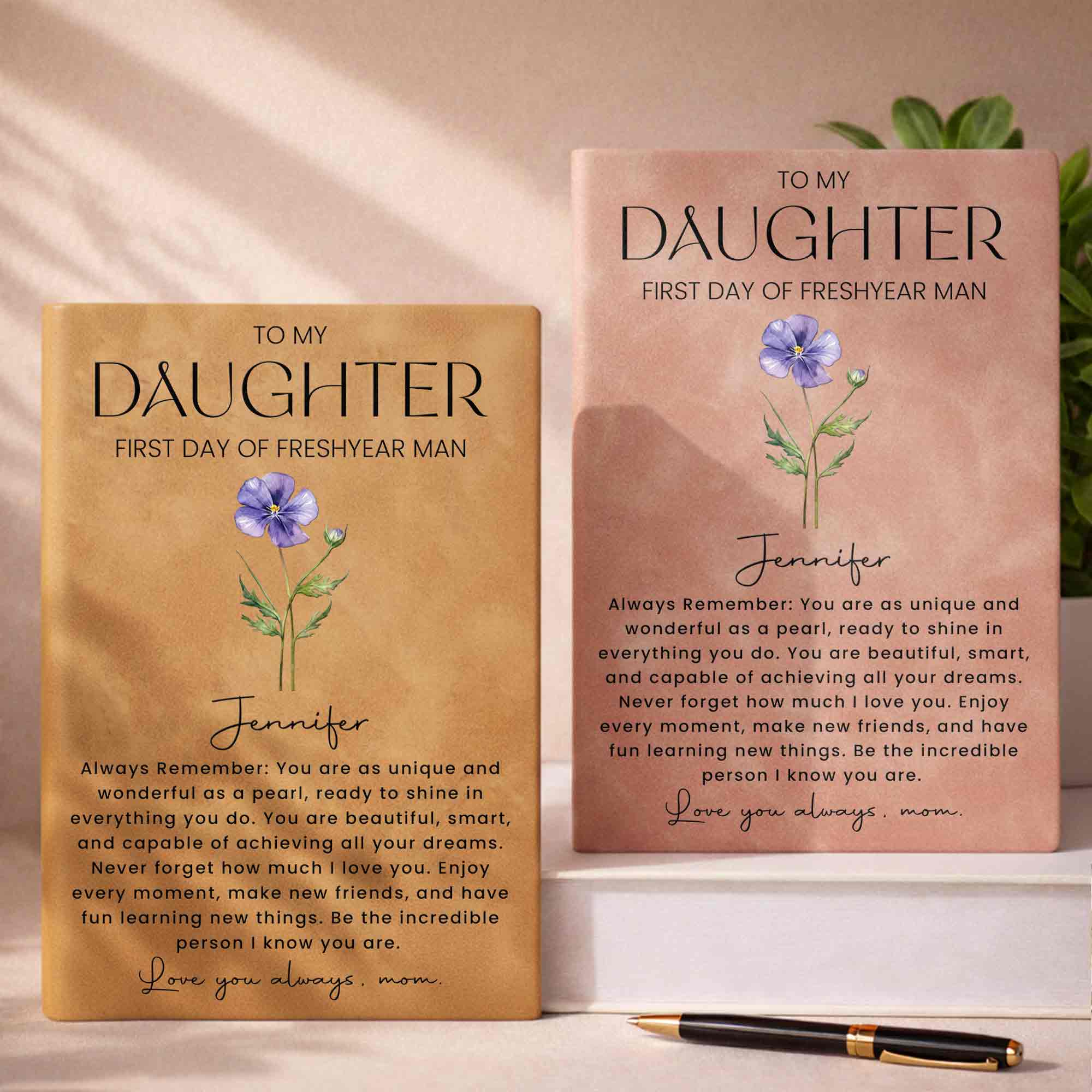 Personalized Leather Journal Birth Flower Gift for Daughter