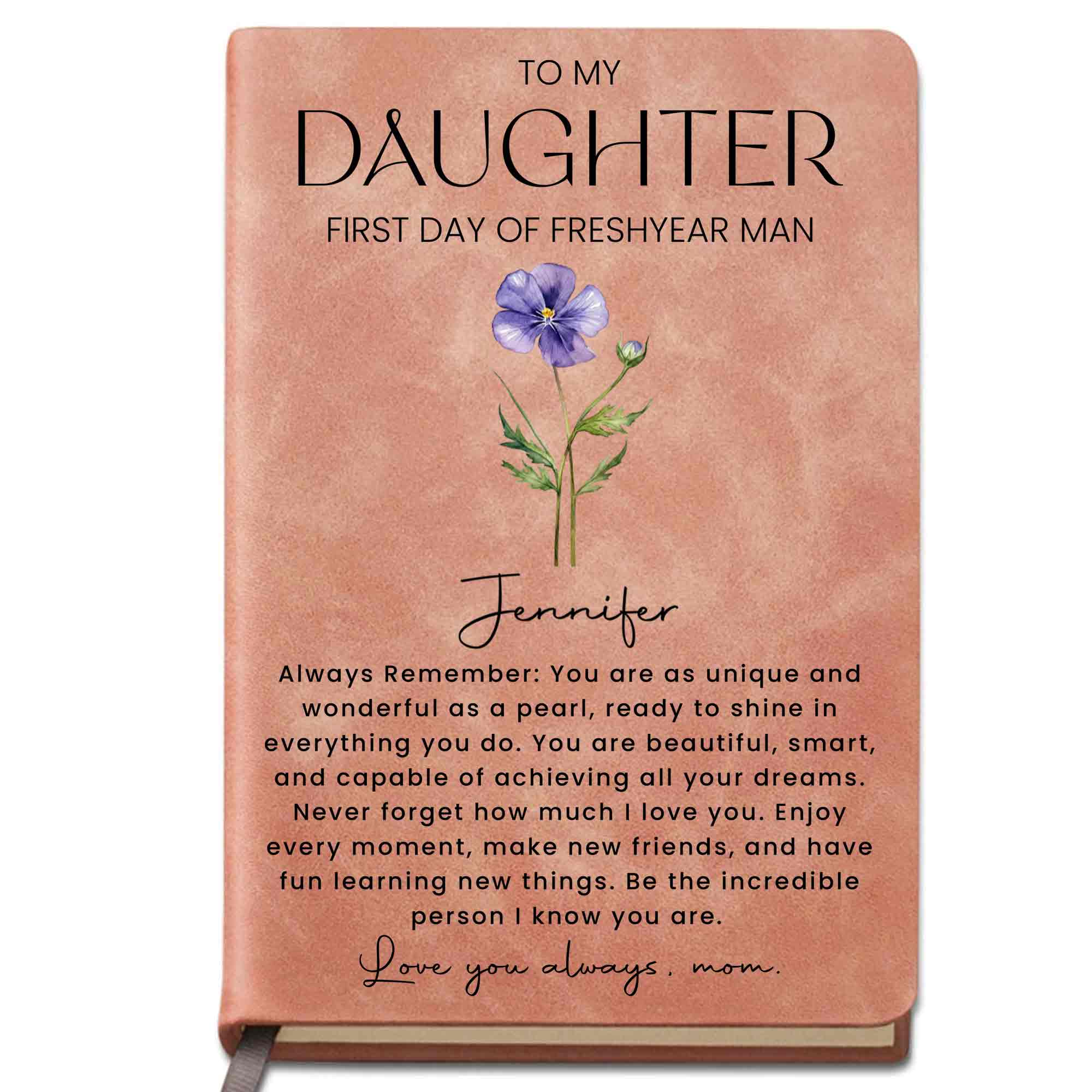 Personalized Leather Journal Birth Flower Gift for Daughter