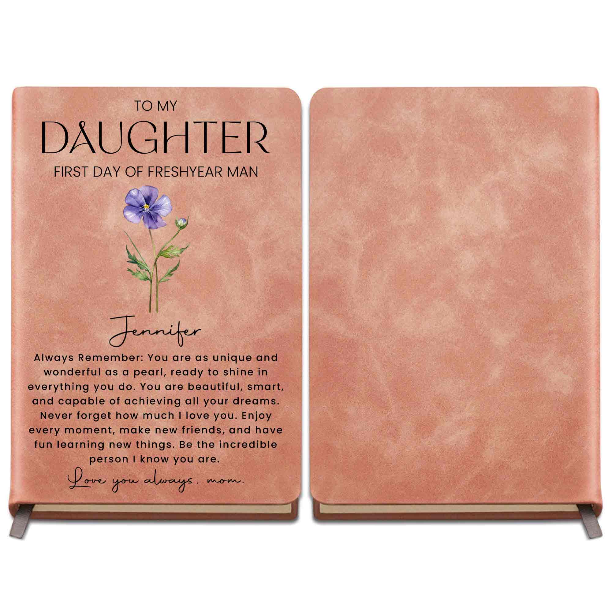 Personalized Leather Journal Birth Flower Gift for Daughter
