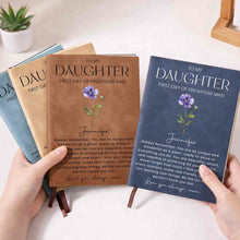 Load image into Gallery viewer, Personalized Leather Journal Birth Flower Gift for Daughter
