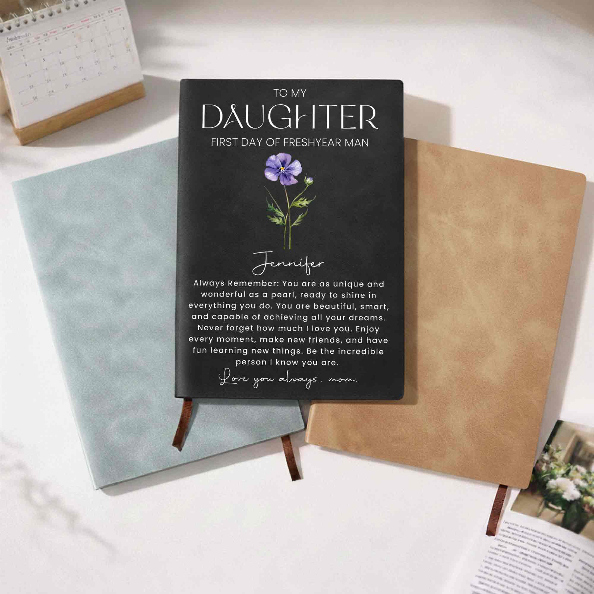 Personalized Leather Journal Birth Flower Gift for Daughter