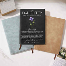 Load image into Gallery viewer, Personalized Leather Journal Birth Flower Gift for Daughter
