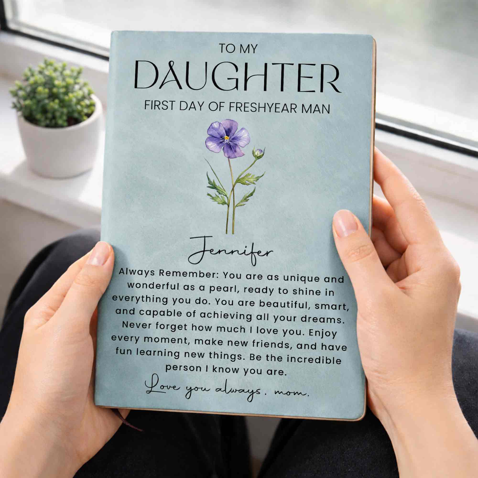 Personalized Leather Journal Birth Flower Gift for Daughter