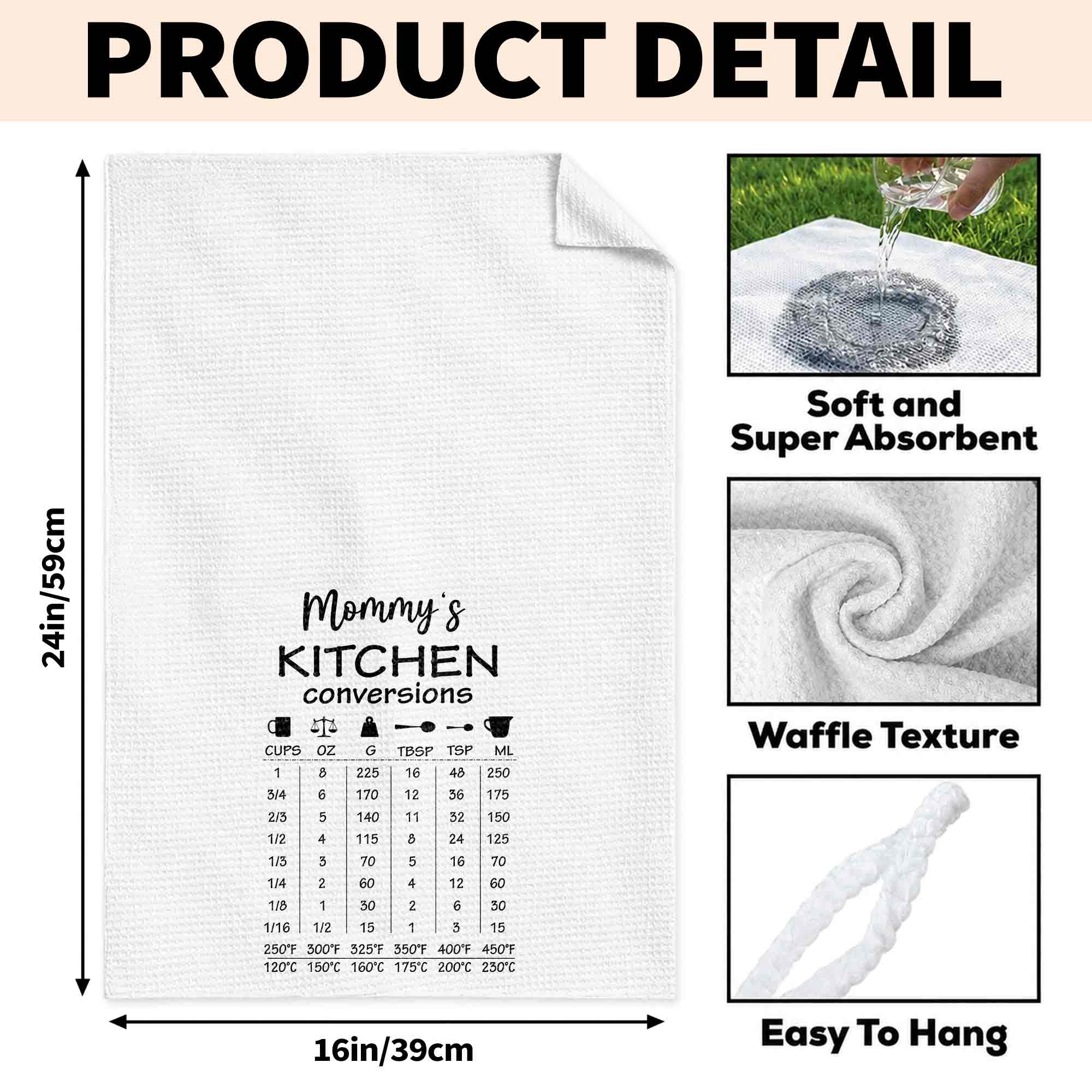 Personalized Kitchen Towel Measurement Chart Gift for Mom