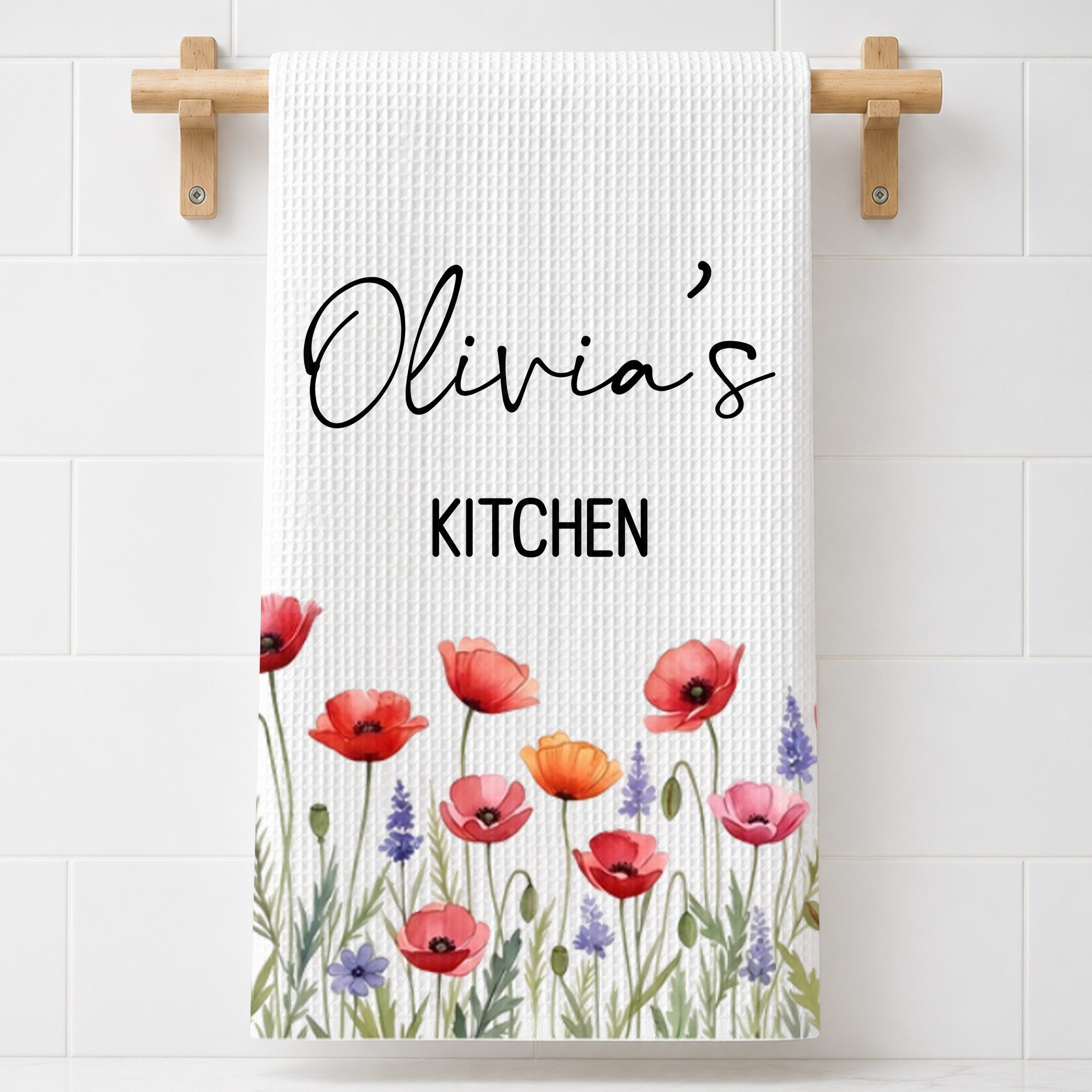 Personalized Kitchen Towel Birth Month Flowers Custom Gift