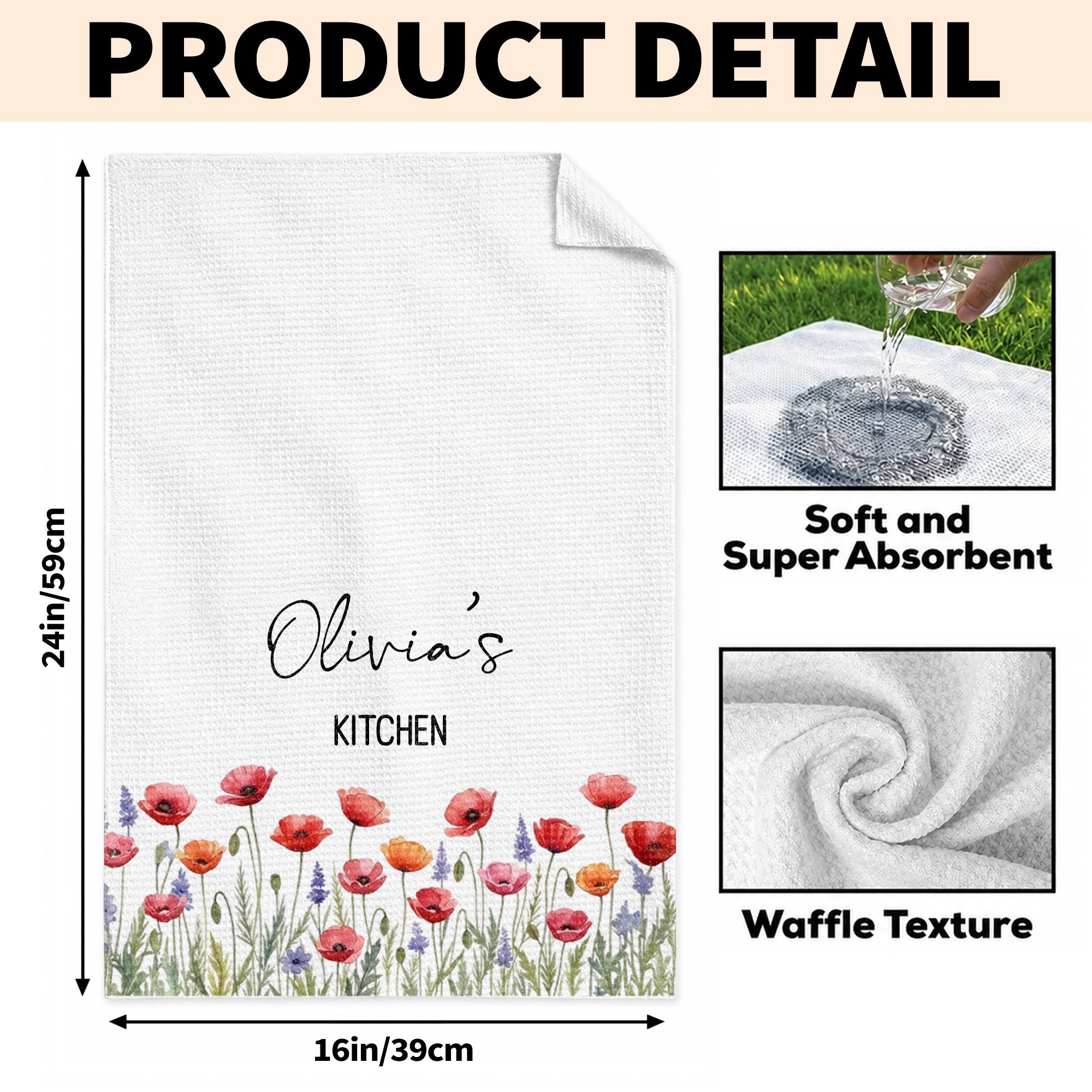 Personalized Kitchen Towel Birth Month Flowers Custom Gift