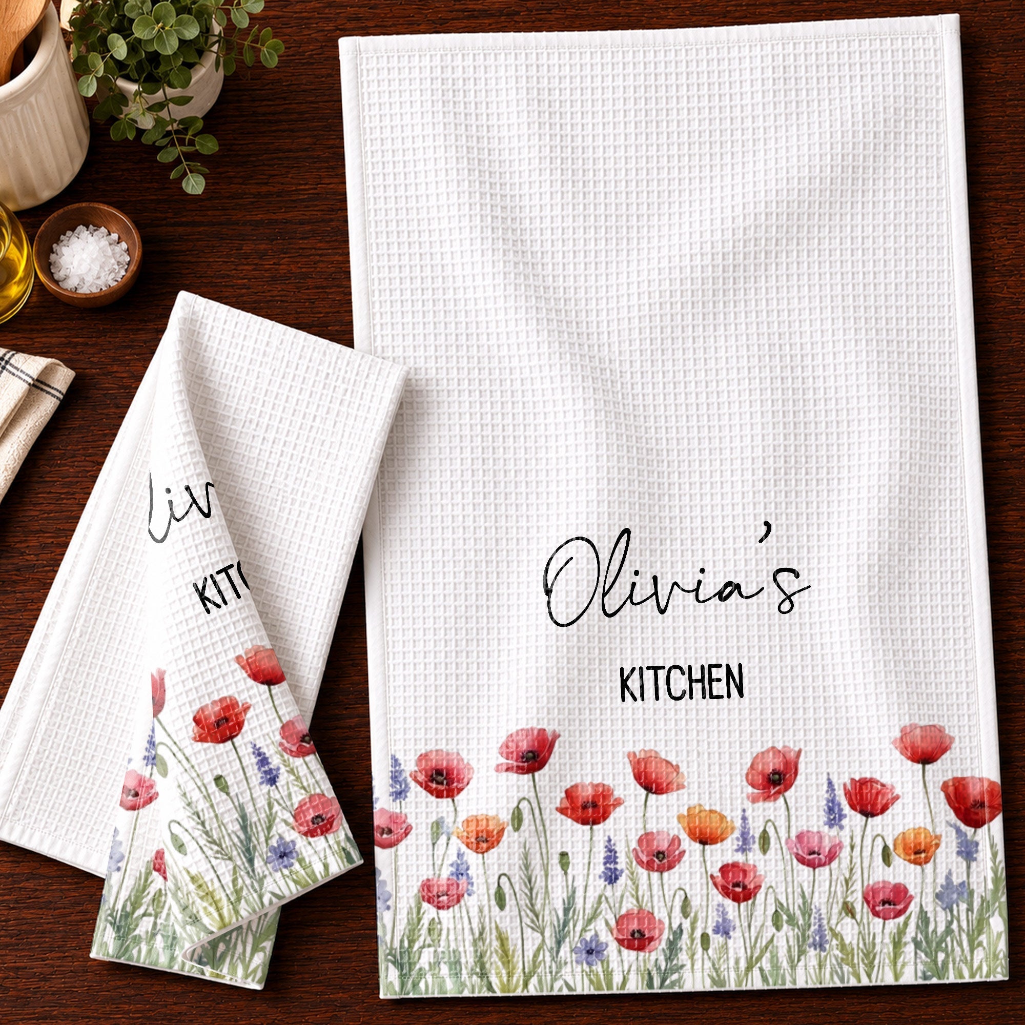 Personalized Kitchen Towel Birth Month Flowers Custom Gift