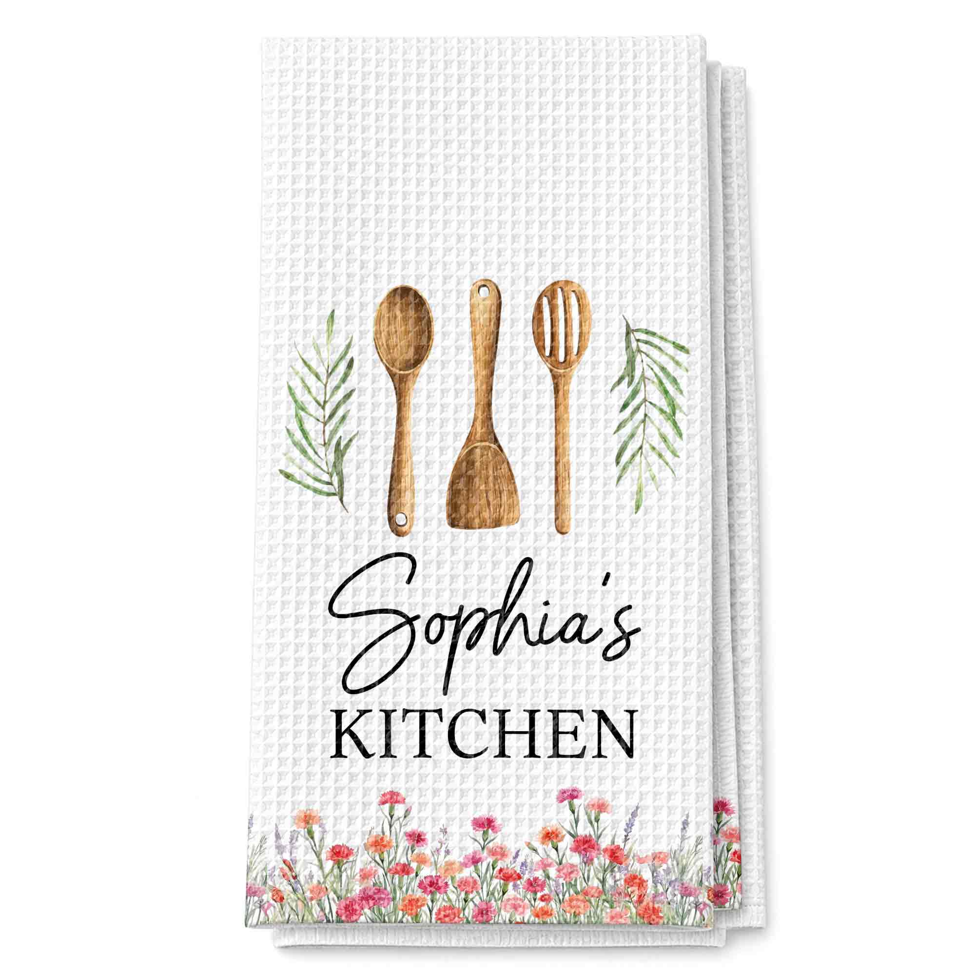 Personalized Kitchen Towel Custom Name Floral Design Gift