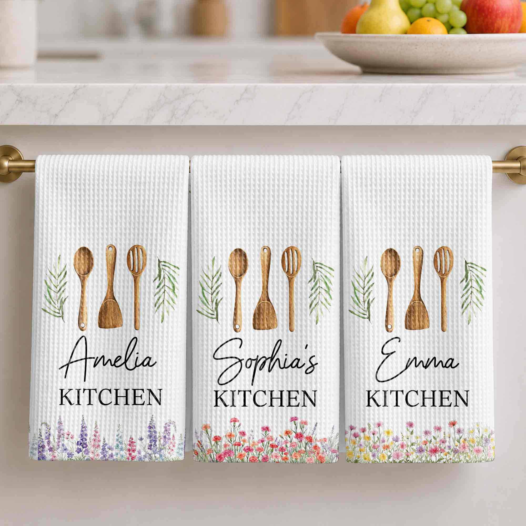 Personalized Kitchen Towel Custom Name Floral Design Gift
