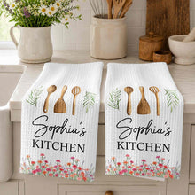 Load image into Gallery viewer, Personalized Kitchen Towel Custom Name Floral Design Gift
