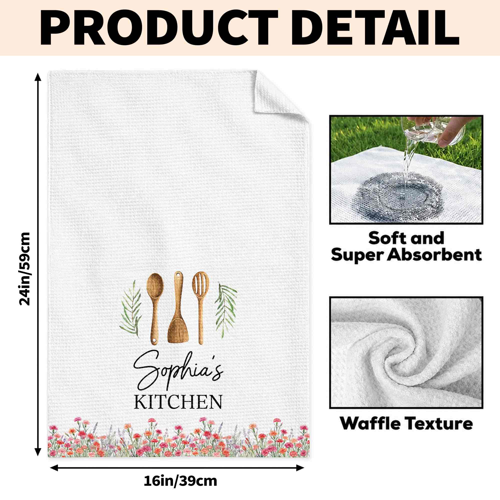 Personalized Kitchen Towel Custom Name Floral Design Gift