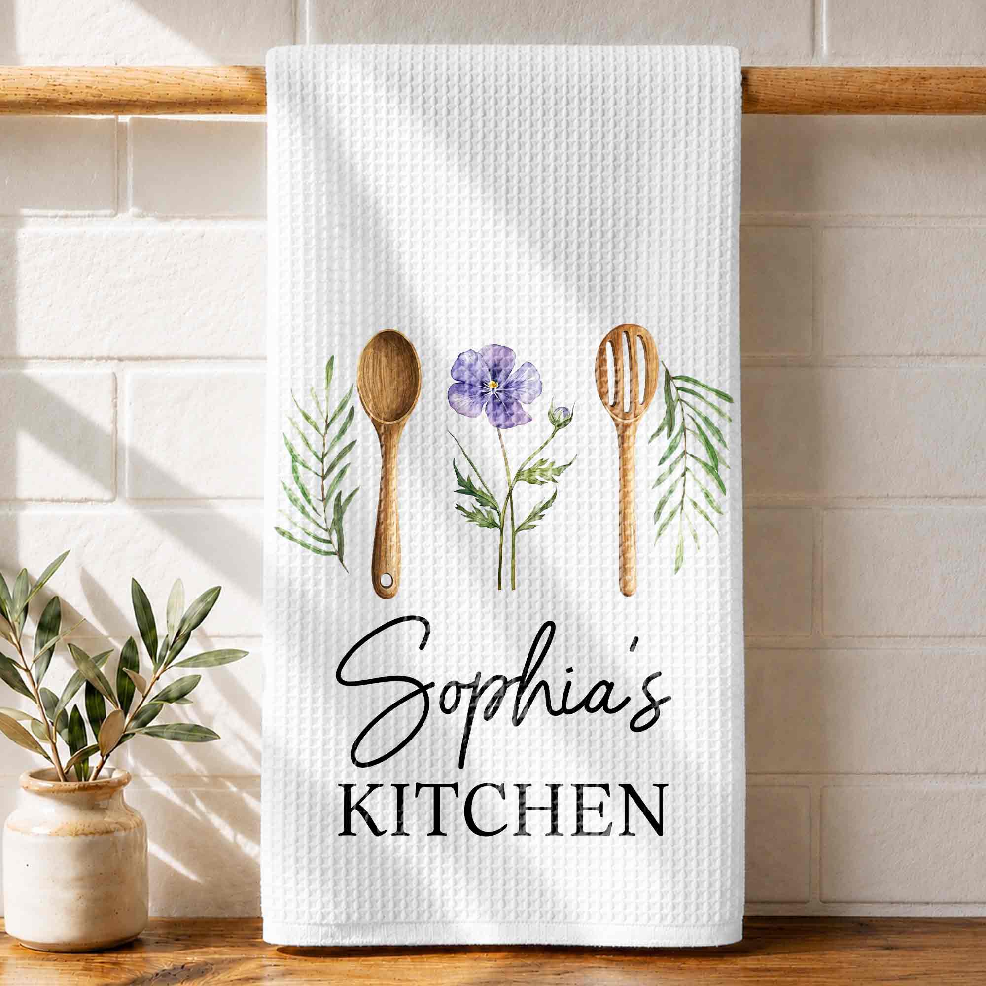 Personalized Kitchen Towel Custom Name Flower Gift Idea