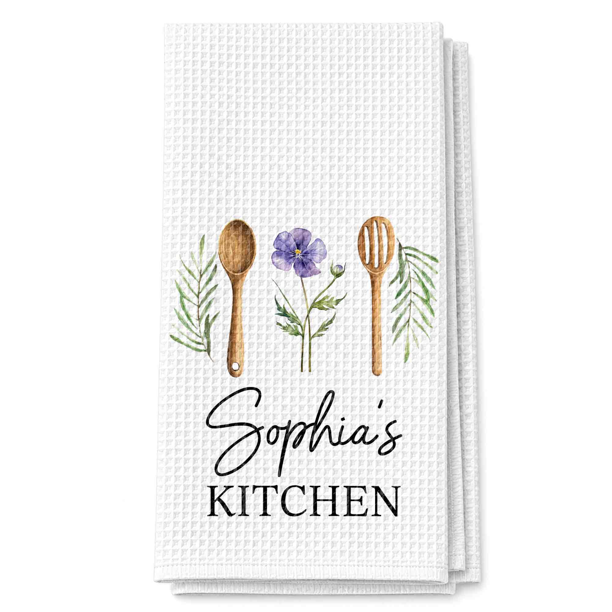 Personalized Kitchen Towel Custom Name Flower Gift Idea