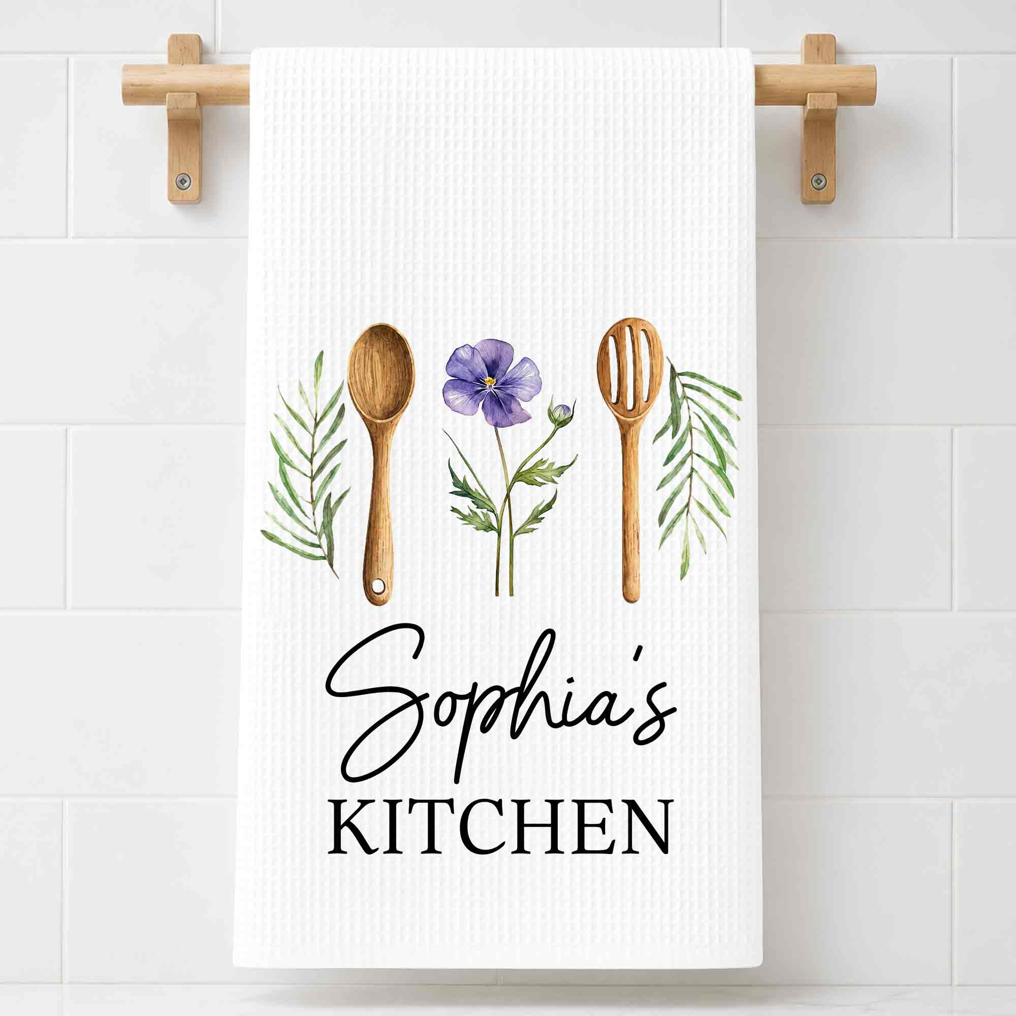 Personalized Kitchen Towel Custom Name Flower Gift Idea