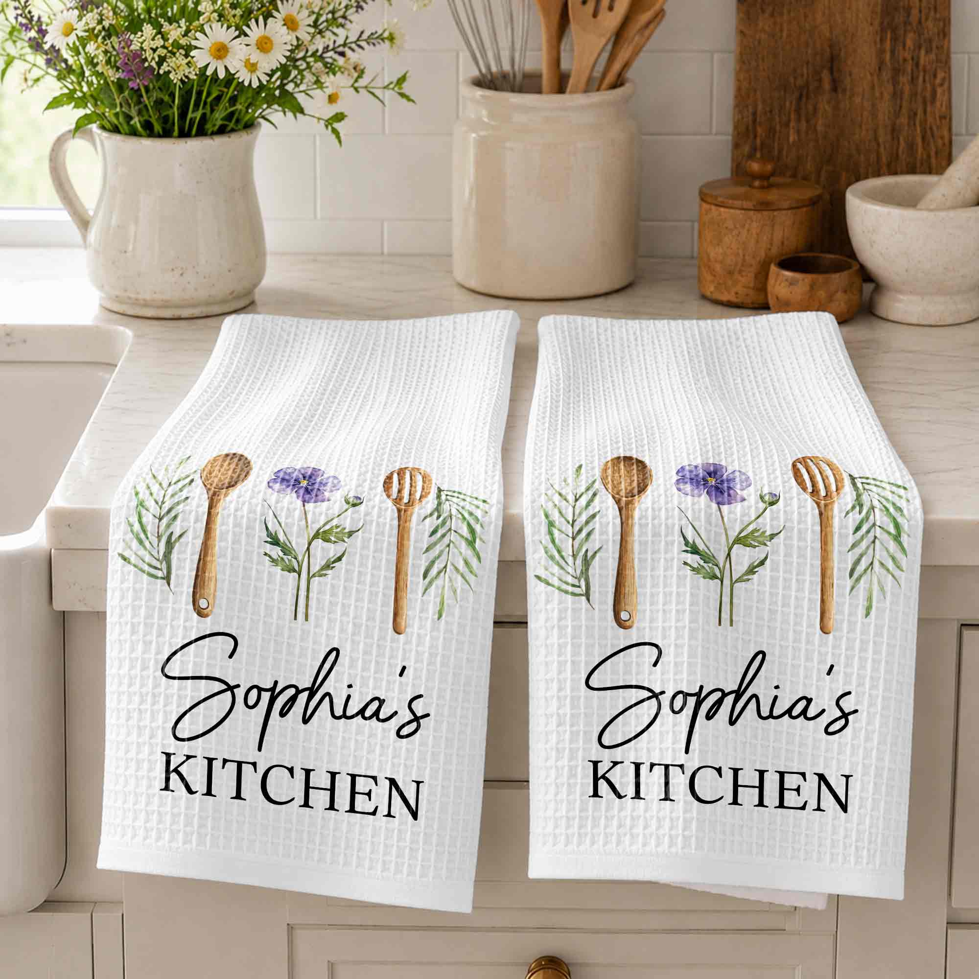 Personalized Kitchen Towel Custom Name Flower Gift Idea