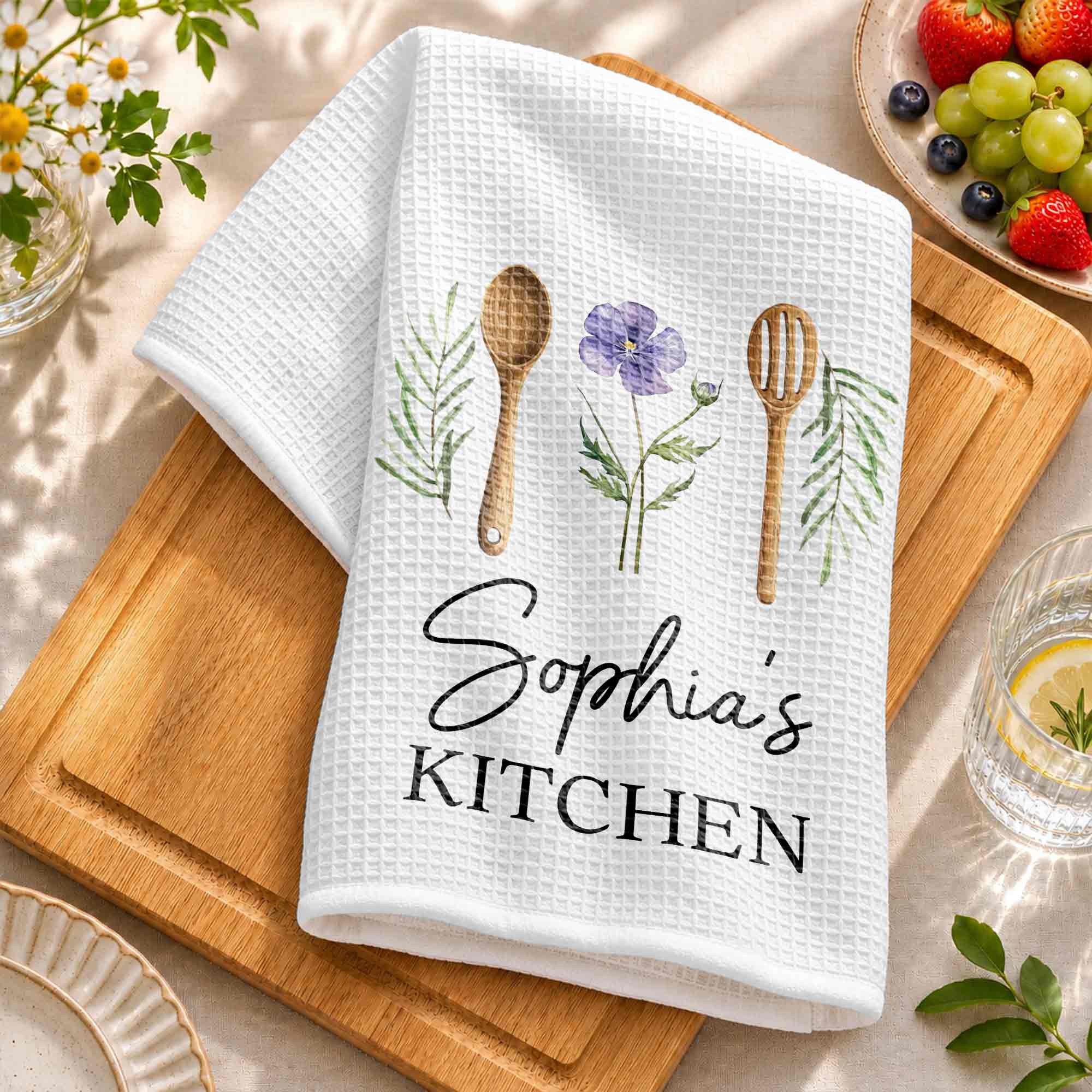 Personalized Kitchen Towel Custom Name Flower Gift Idea