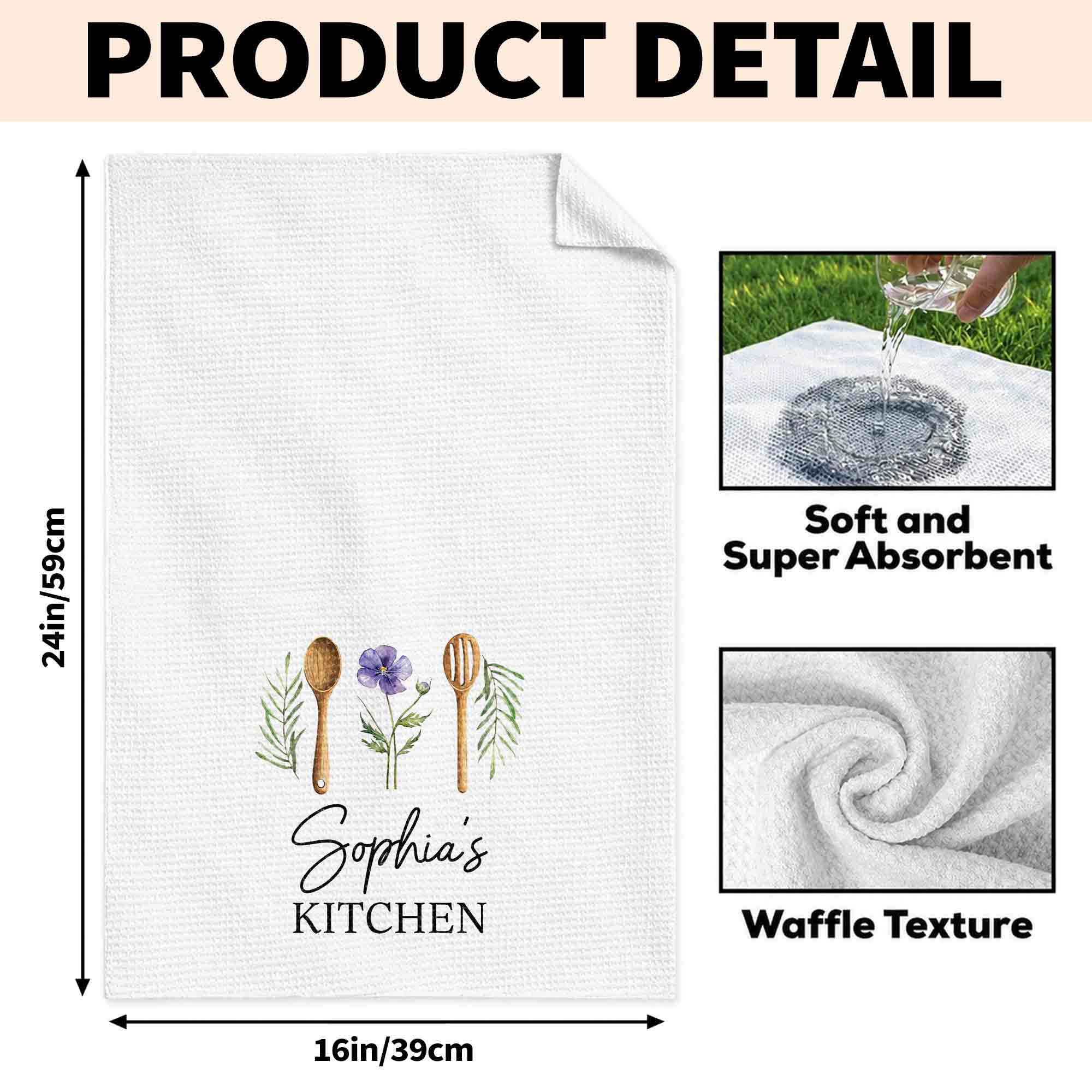 Personalized Kitchen Towel Custom Name Flower Gift Idea
