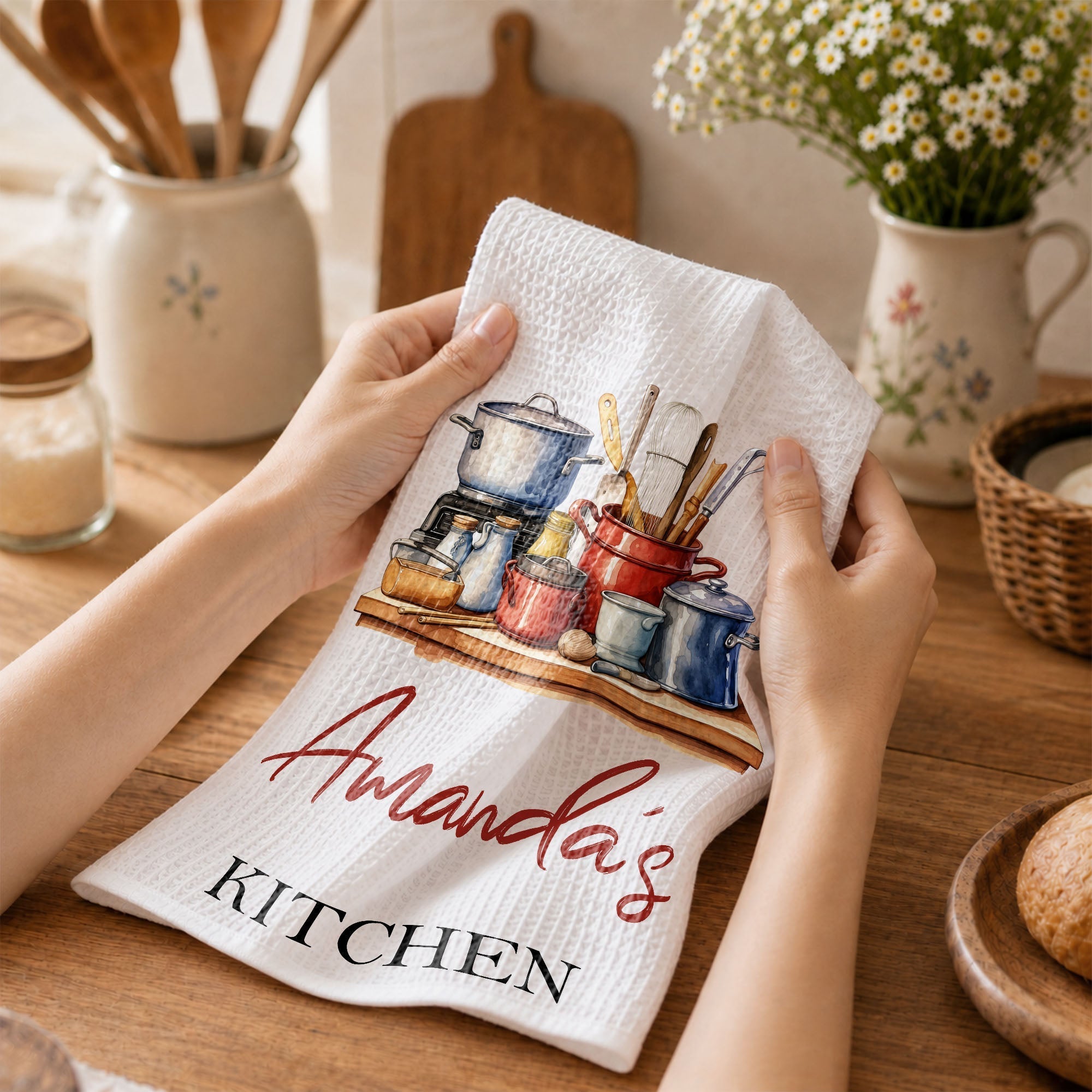 Personalized Kitchen Towel Custom Name Cooking Gift for Mom