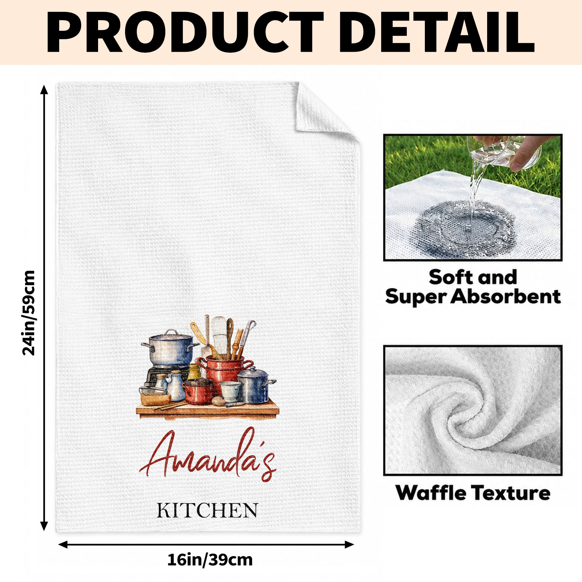 Personalized Kitchen Towel Custom Name Cooking Gift for Mom