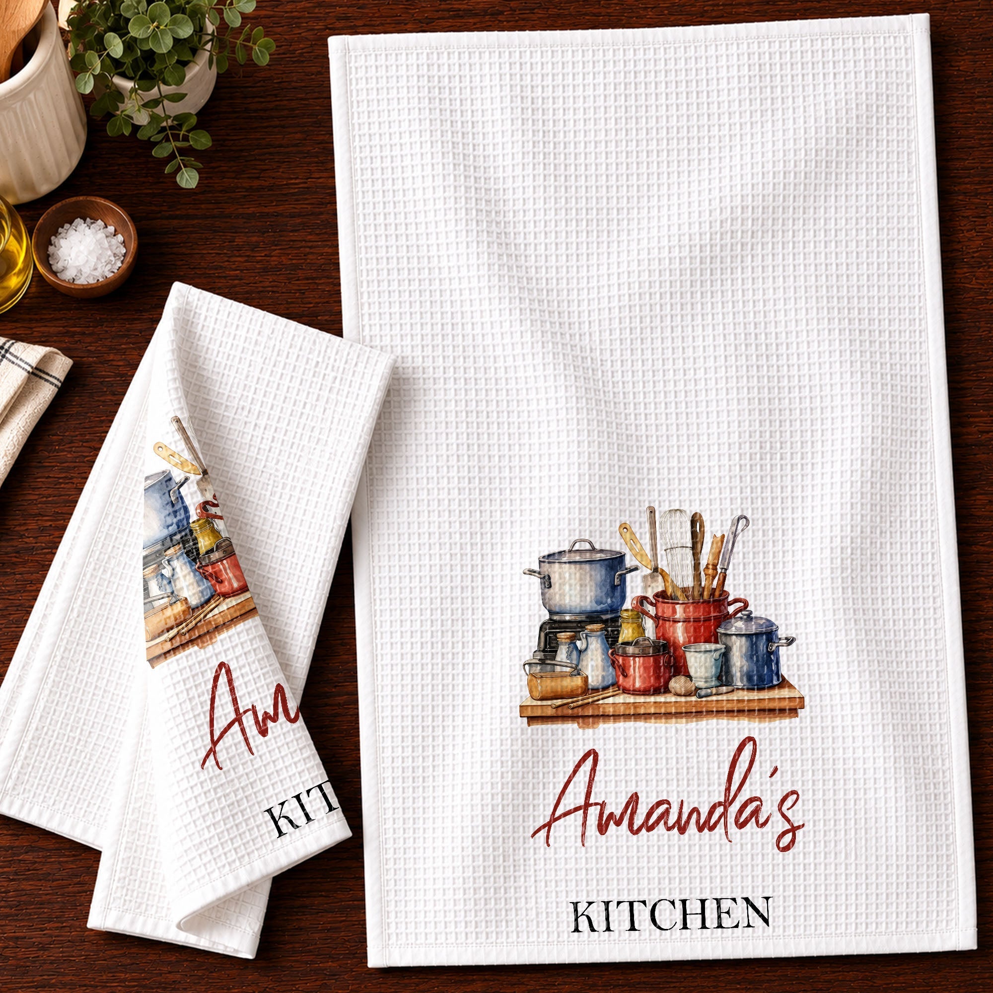 Personalized Kitchen Towel Custom Name Cooking Gift for Mom