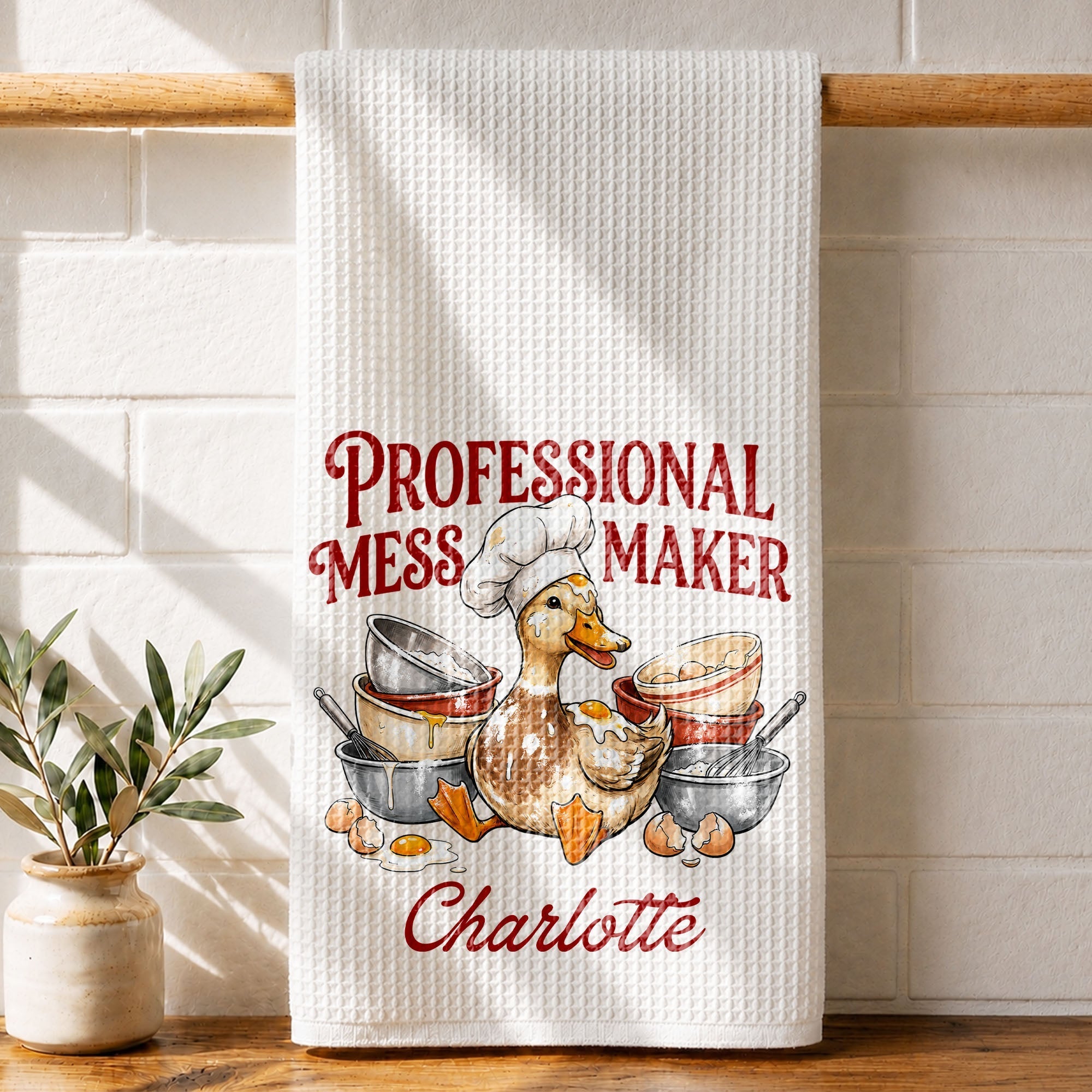 Personalized Kitchen Towel Funny Duck Chef Hat Gift for Mom