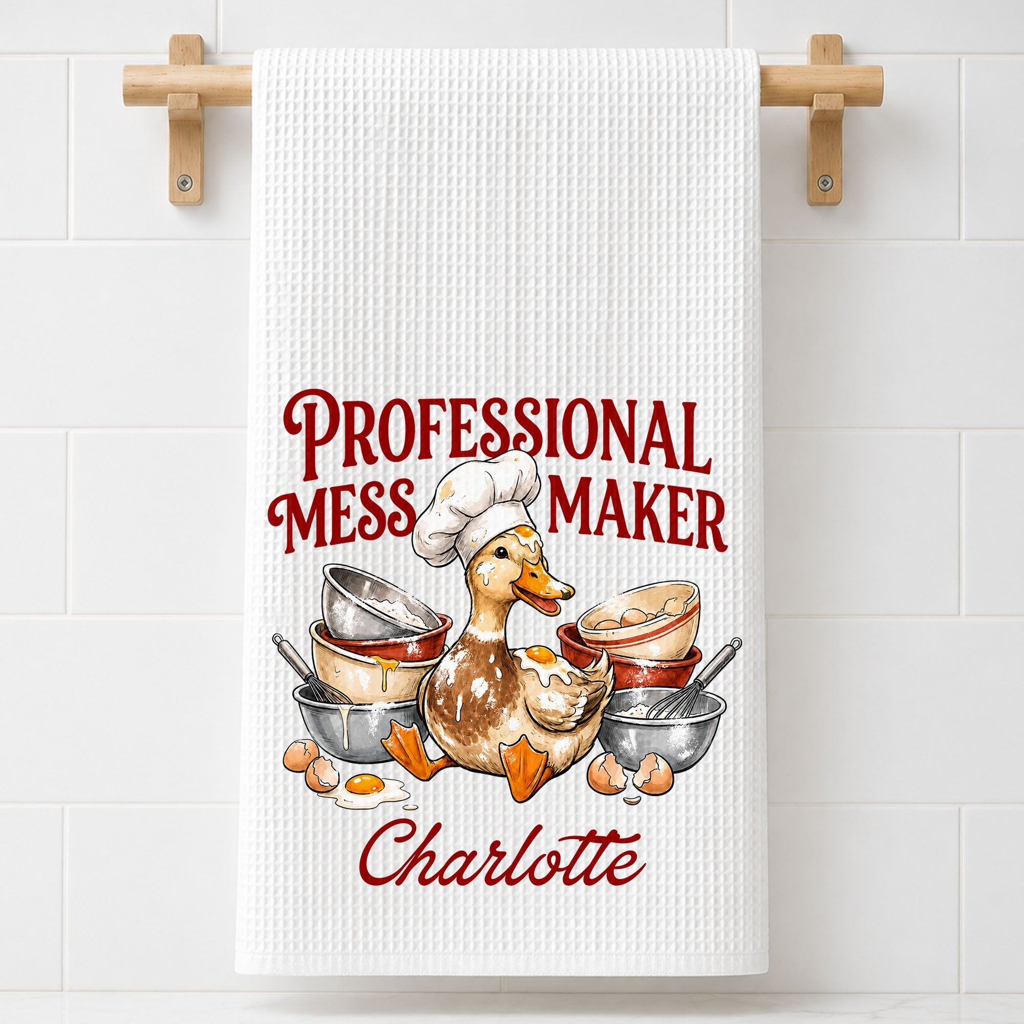 Personalized Kitchen Towel Funny Duck Chef Hat Gift for Mom