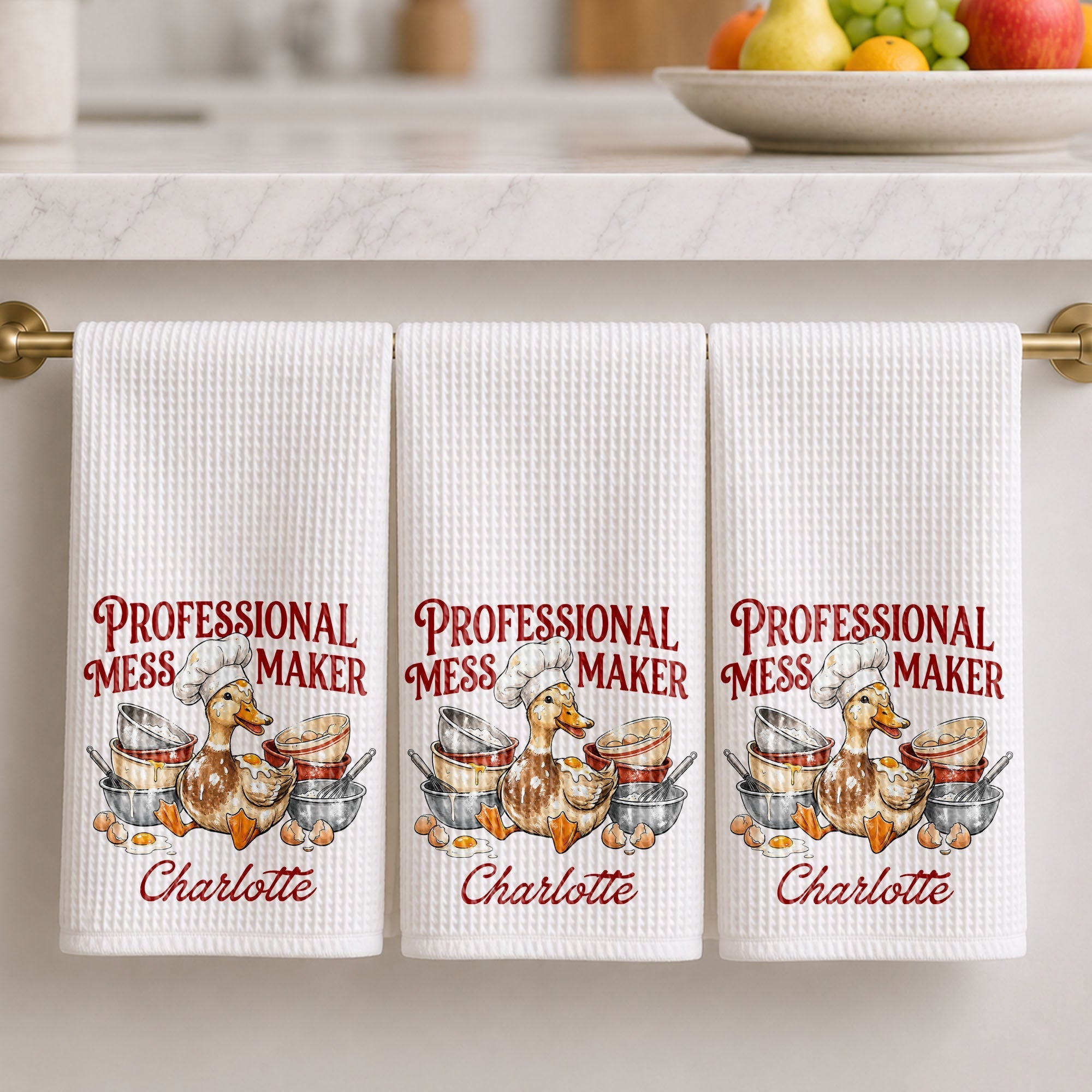 Personalized Kitchen Towel Funny Duck Chef Hat Gift for Mom
