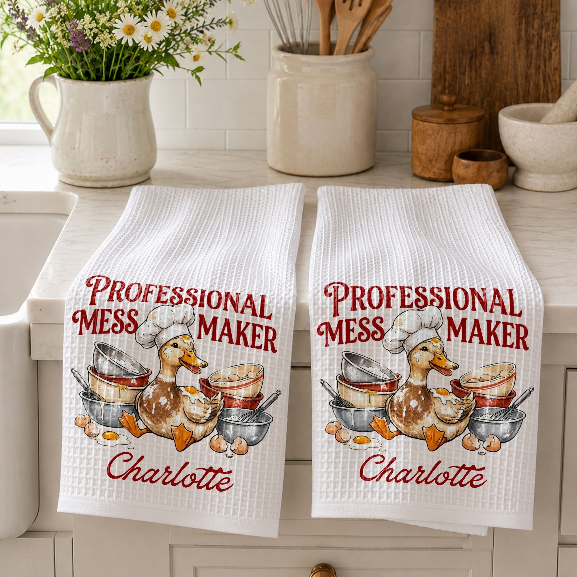 Personalized Kitchen Towel Funny Duck Chef Hat Gift for Mom