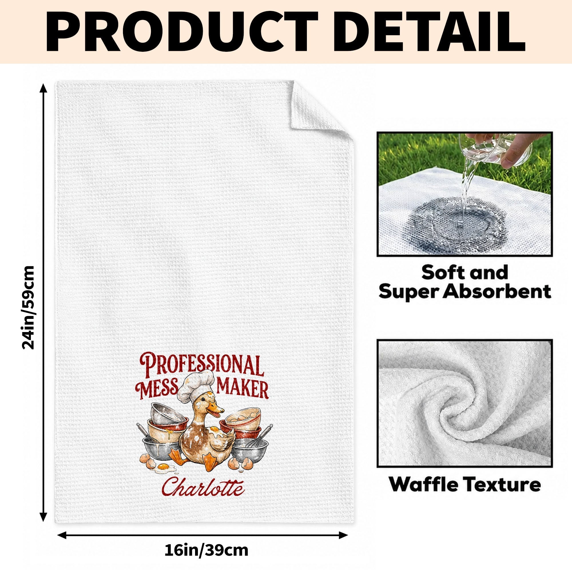 Personalized Kitchen Towel Funny Duck Chef Hat Gift for Mom