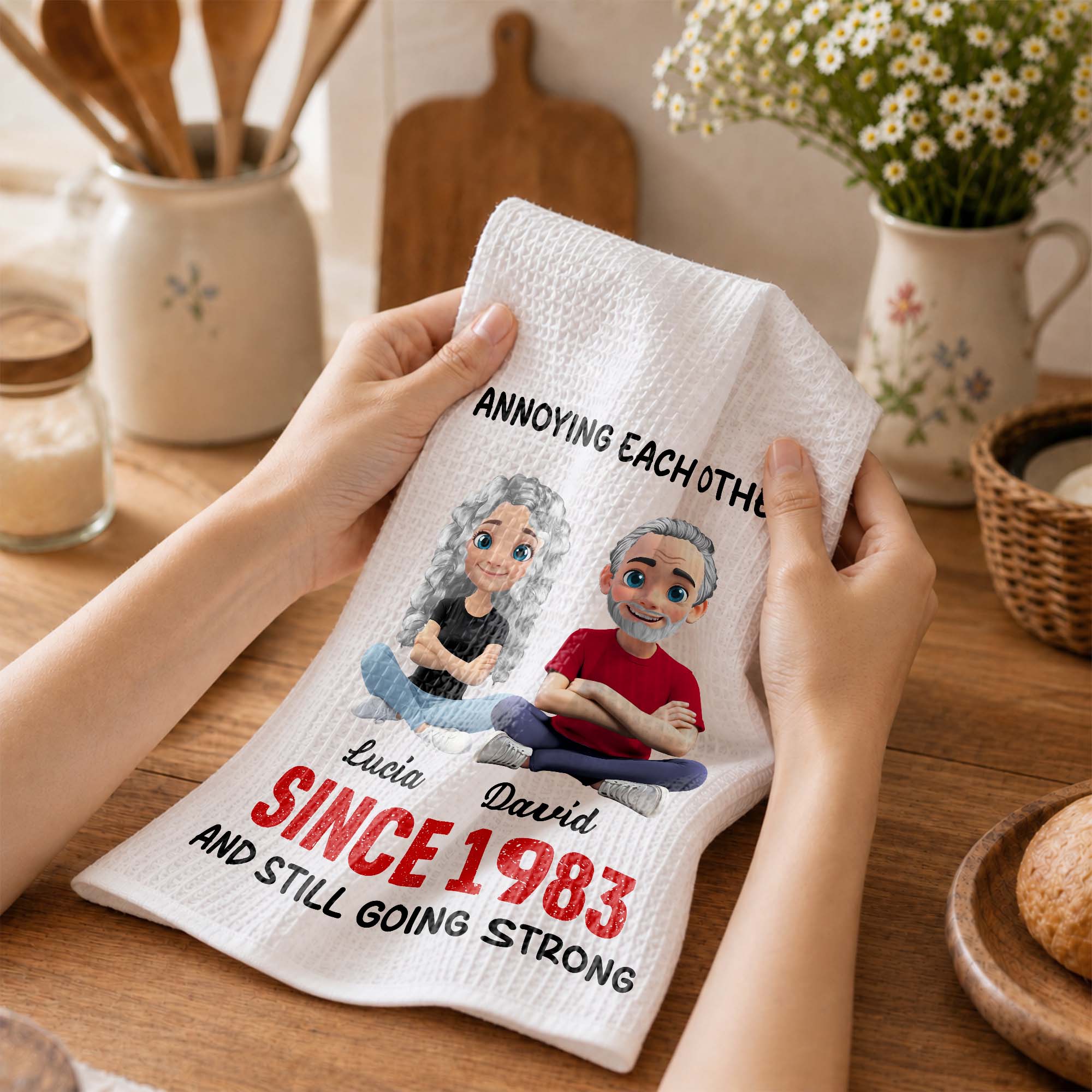 Personalized Couple Kitchen Towel Unique Art Gift for Him & Her