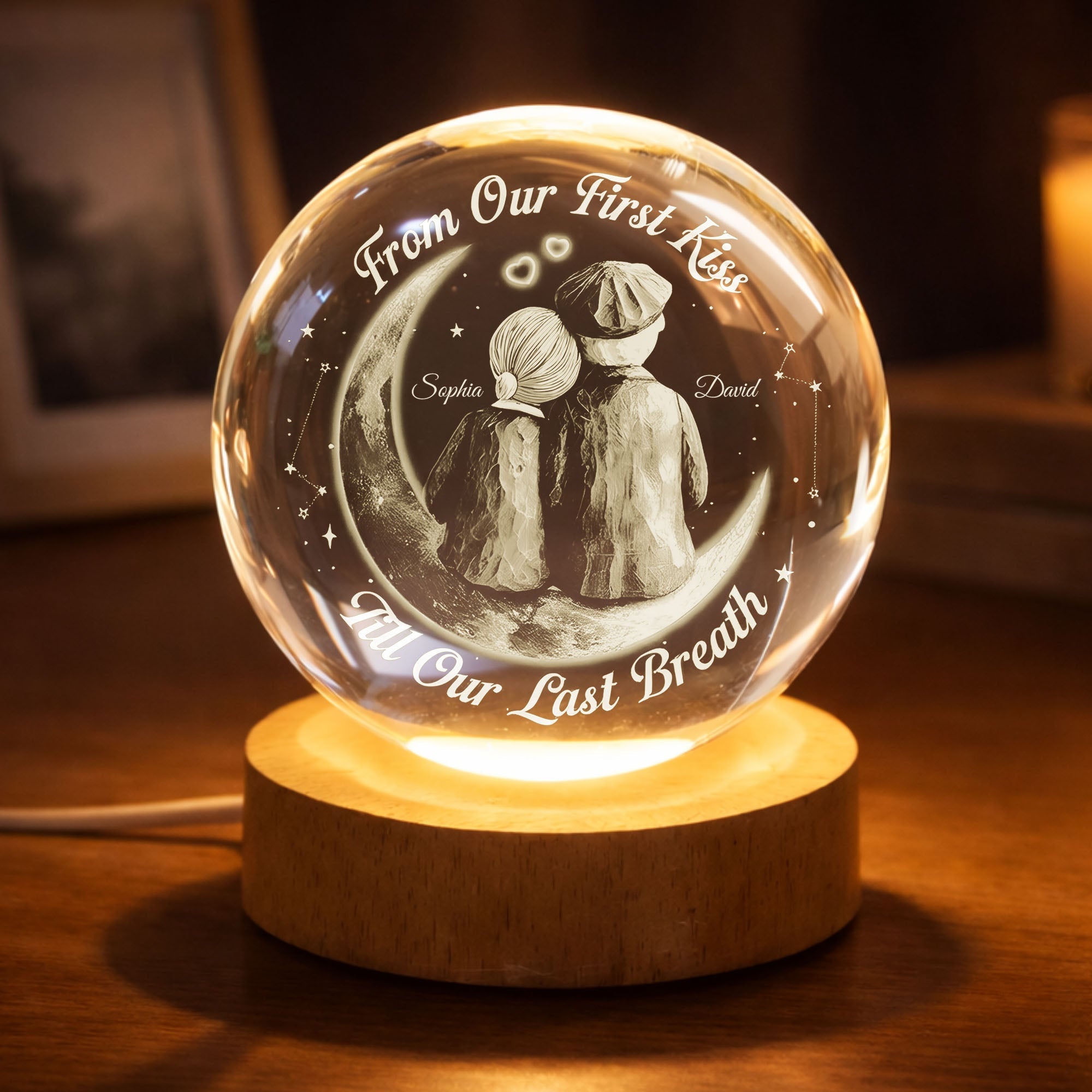 Personalized Crystal Globe Lamp Custom Couple Gift for Anniversary