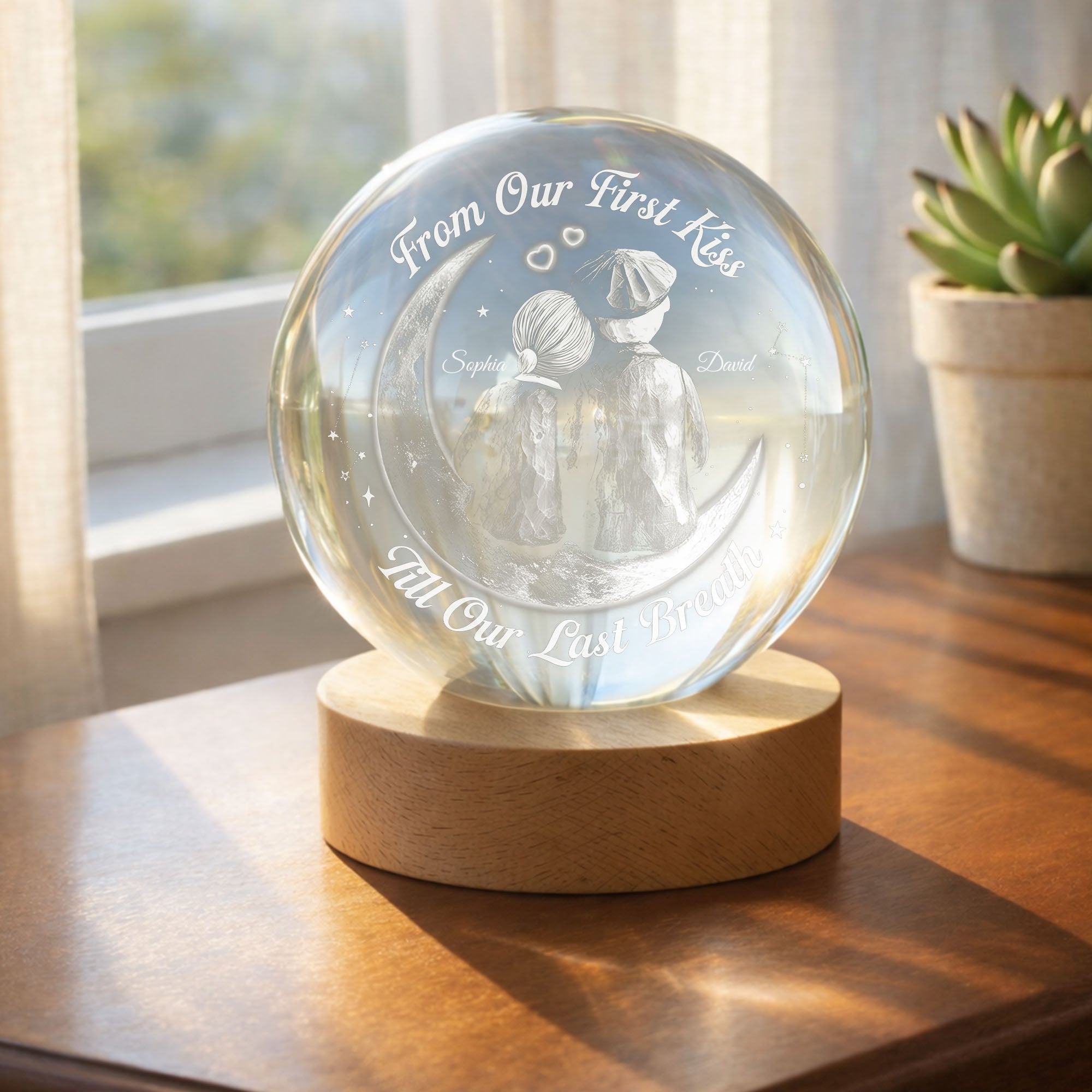 Personalized Crystal Globe Lamp Custom Couple Gift for Anniversary