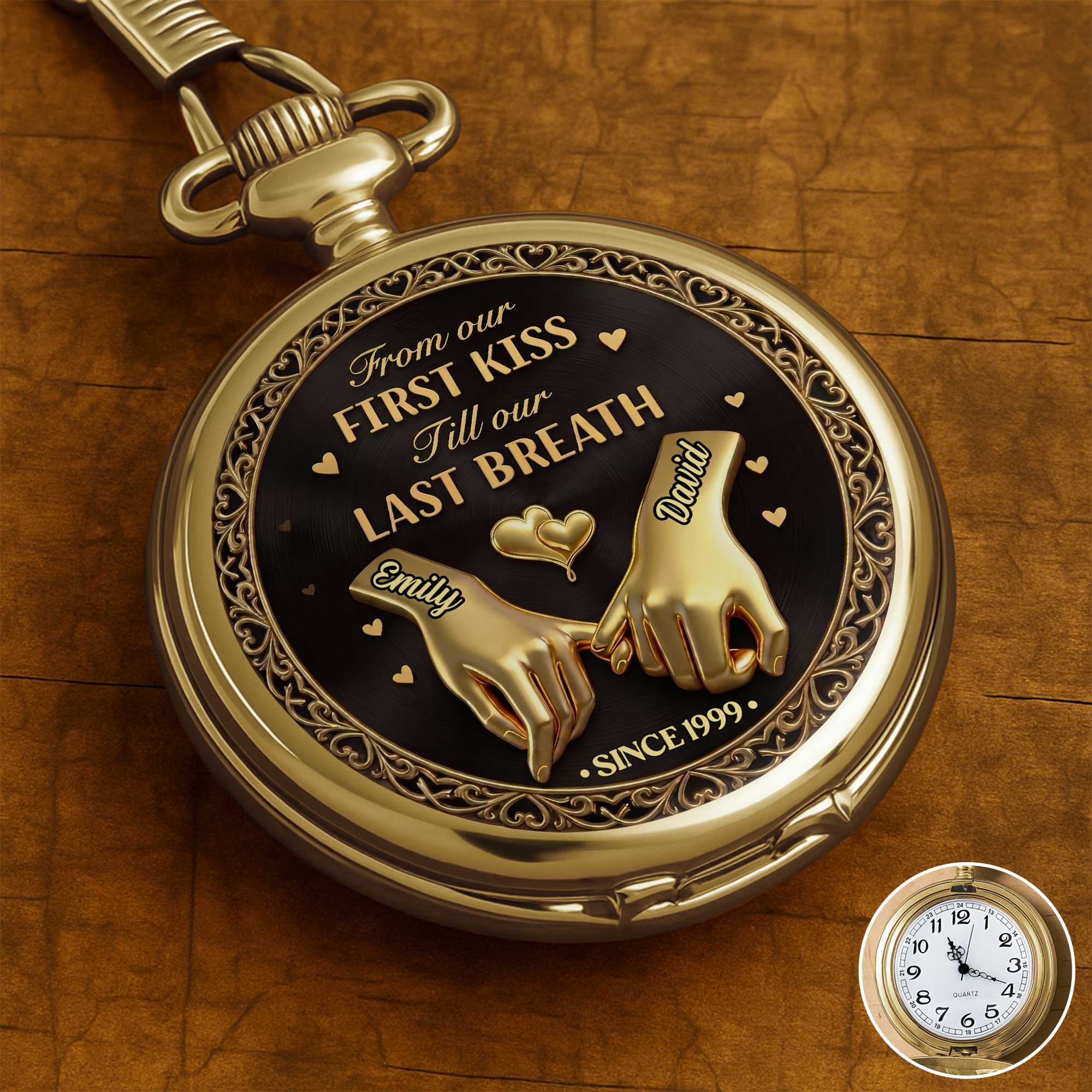 Personalized Gold Pocket Watch Custom Name Anniversary Gift