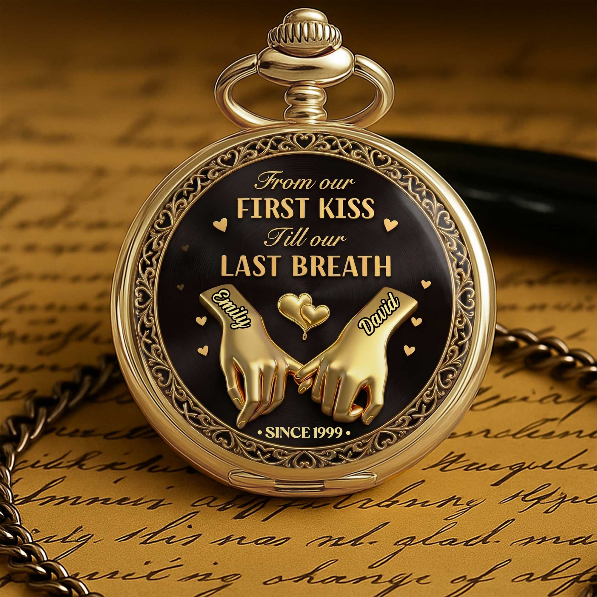 Personalized Gold Pocket Watch Custom Name Anniversary Gift