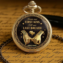 Load image into Gallery viewer, Personalized Gold Pocket Watch Custom Name Anniversary Gift
