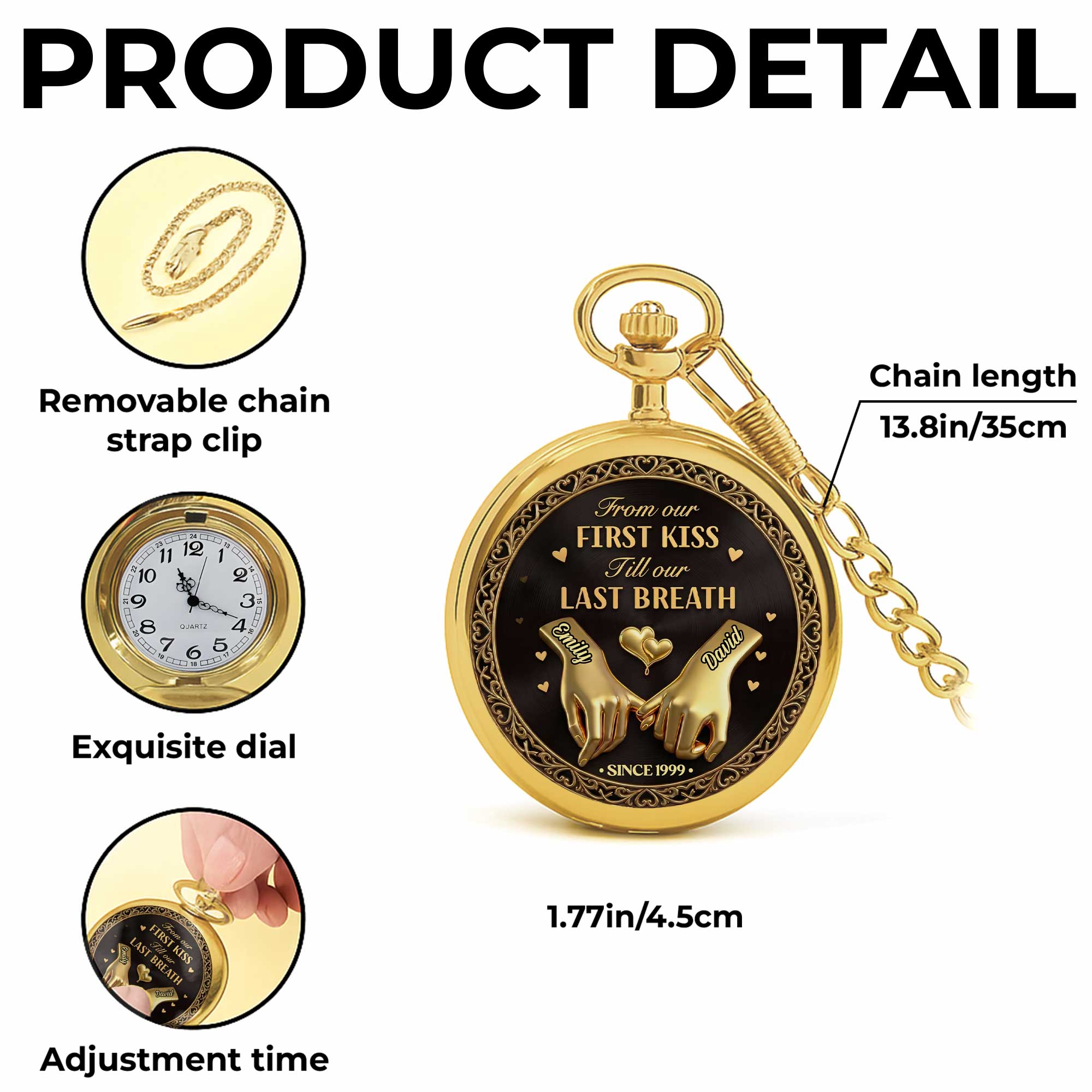 Personalized Gold Pocket Watch Custom Name Anniversary Gift