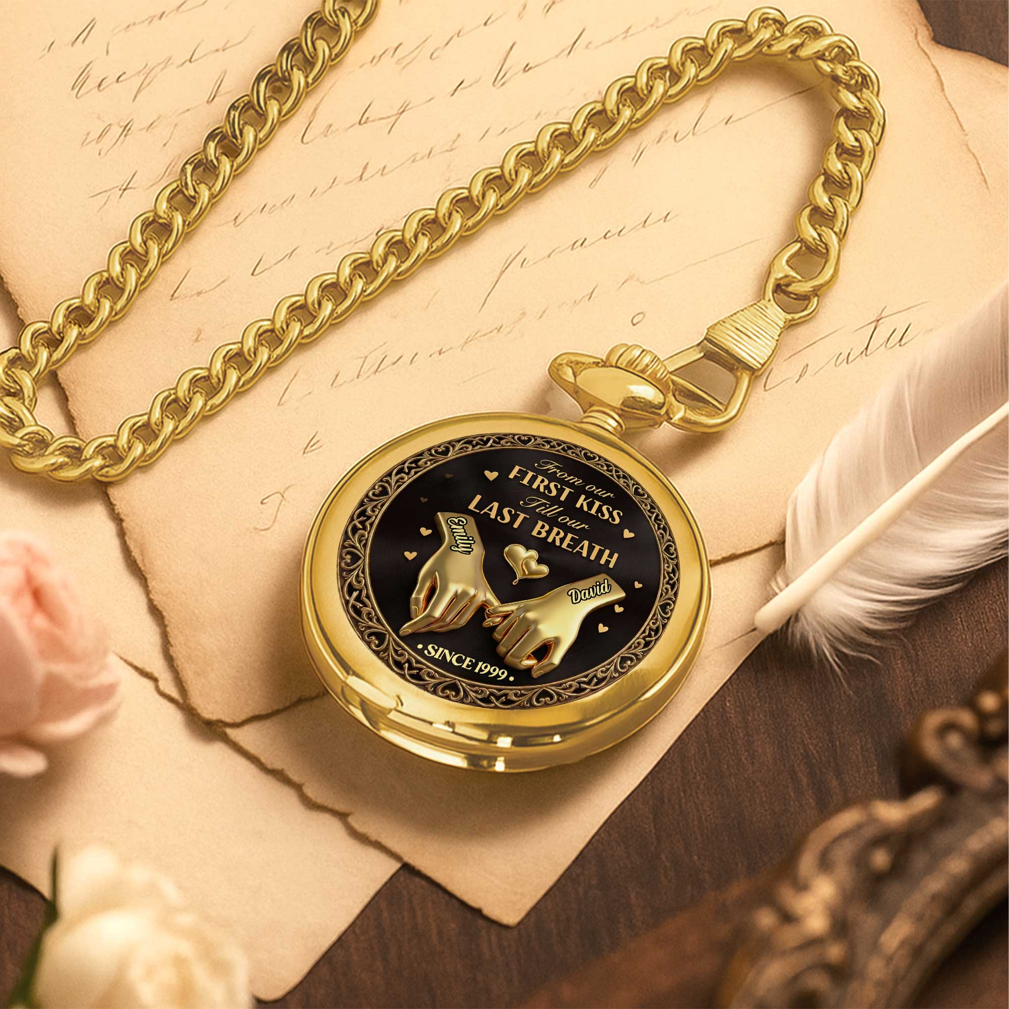 Personalized Gold Pocket Watch Custom Name Anniversary Gift