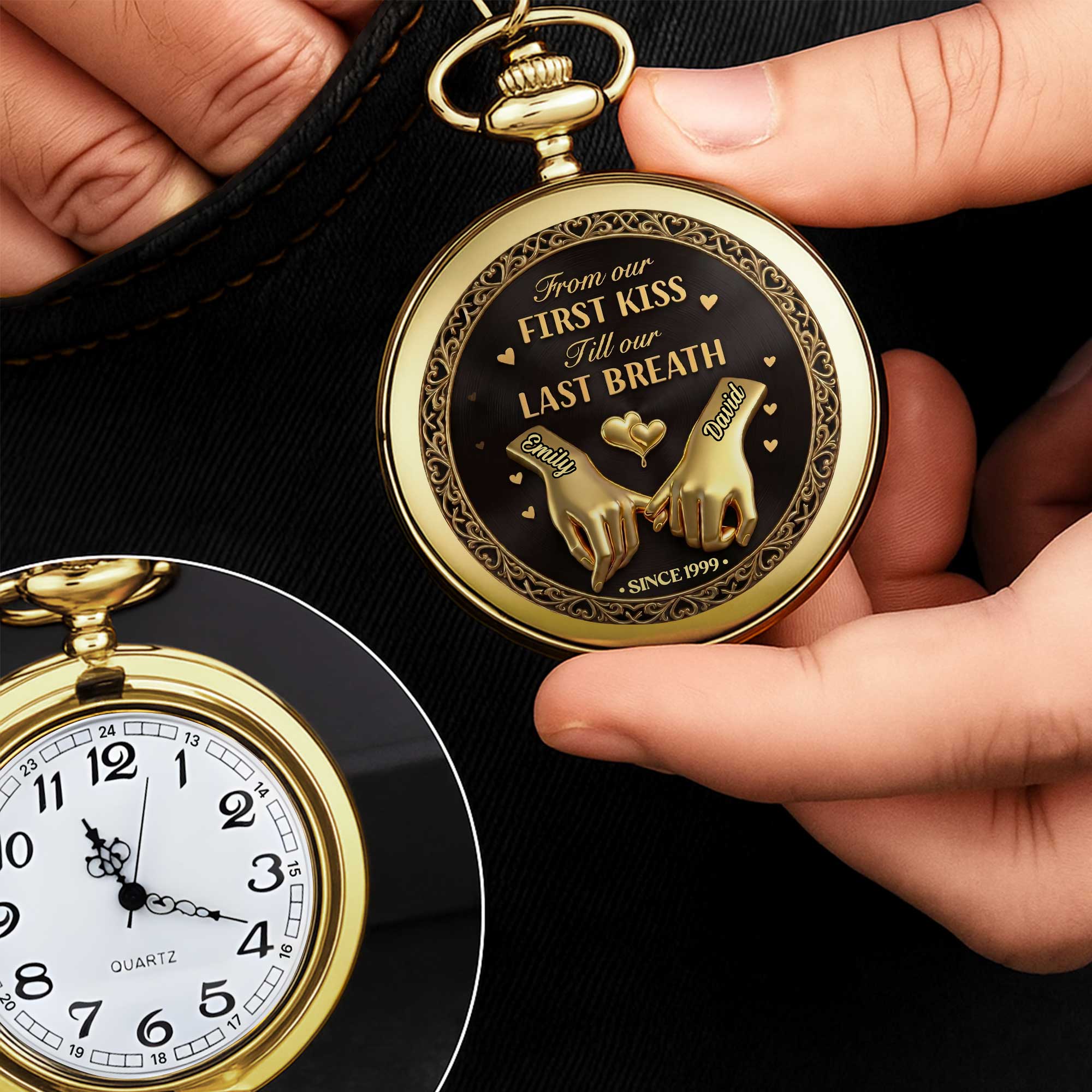 Personalized Gold Pocket Watch Custom Name Anniversary Gift