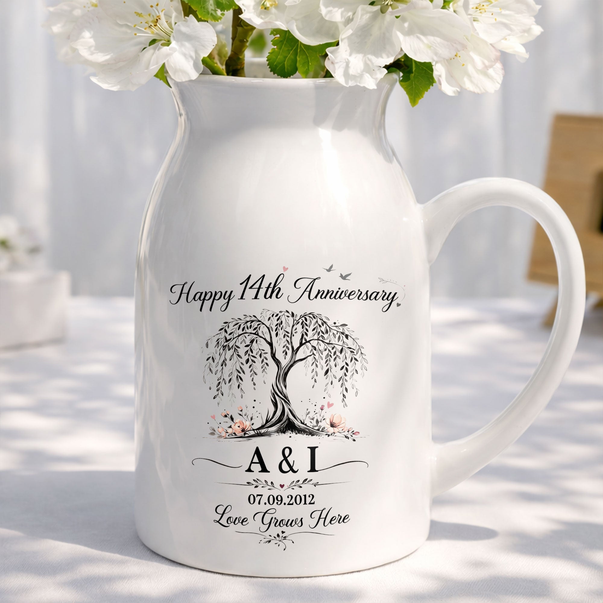 Personalized Ceramic Flower Vase Custom Message for Anniversary
