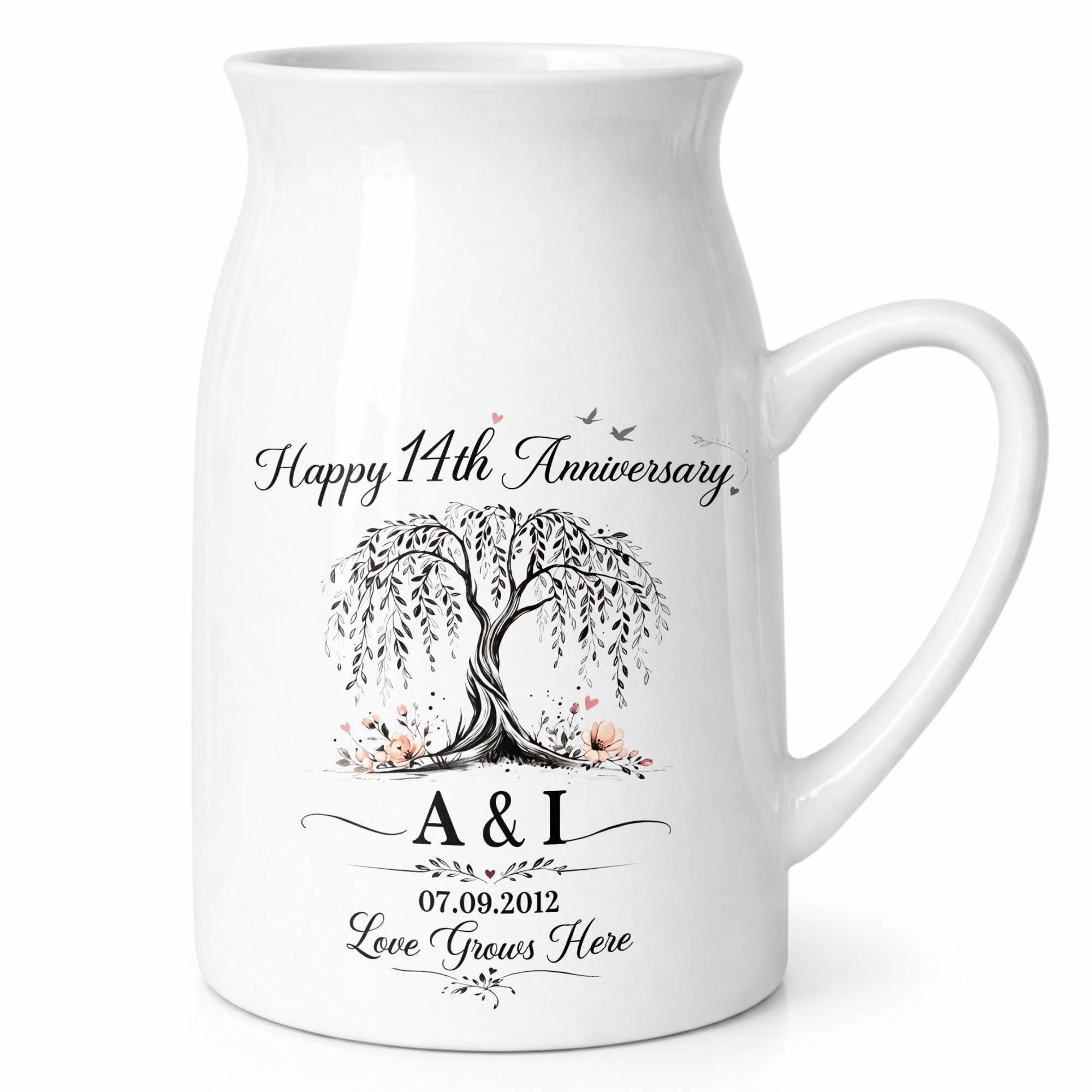 Personalized Ceramic Flower Vase Custom Message for Anniversary