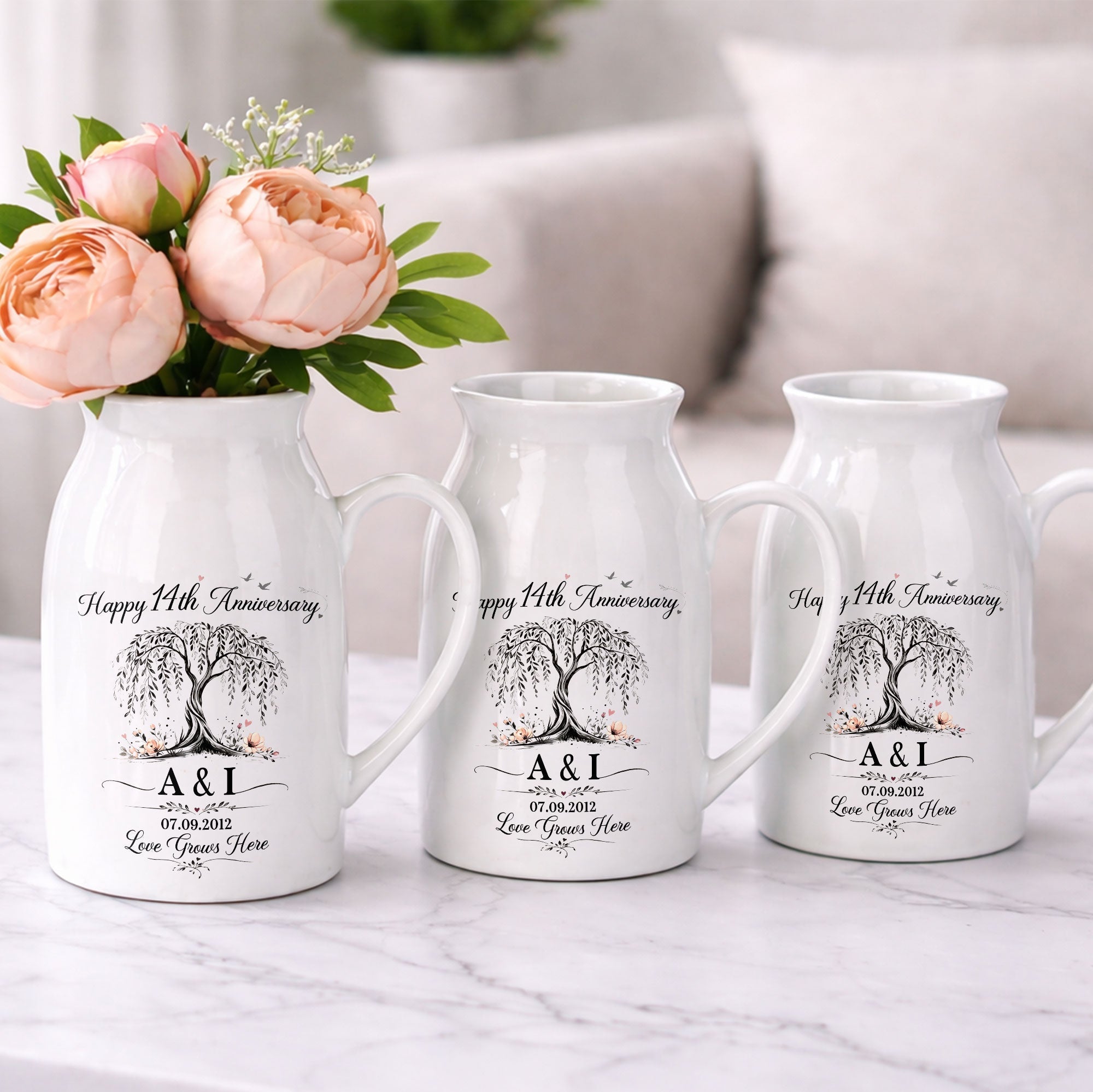 Personalized Ceramic Flower Vase Custom Message for Anniversary