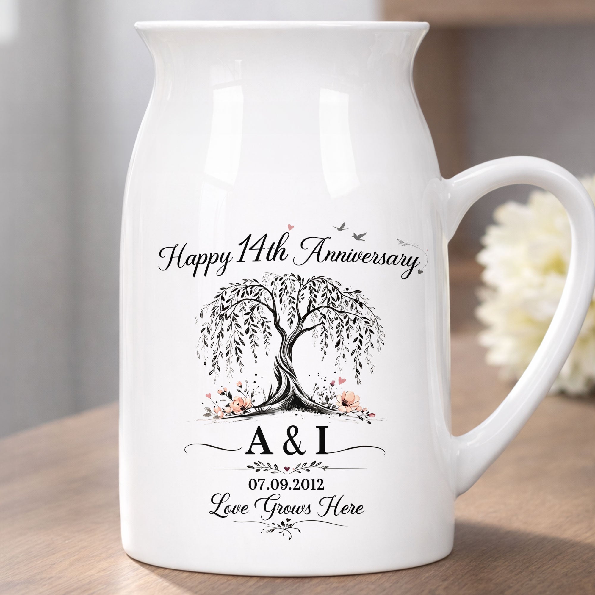 Personalized Ceramic Flower Vase Custom Message for Anniversary