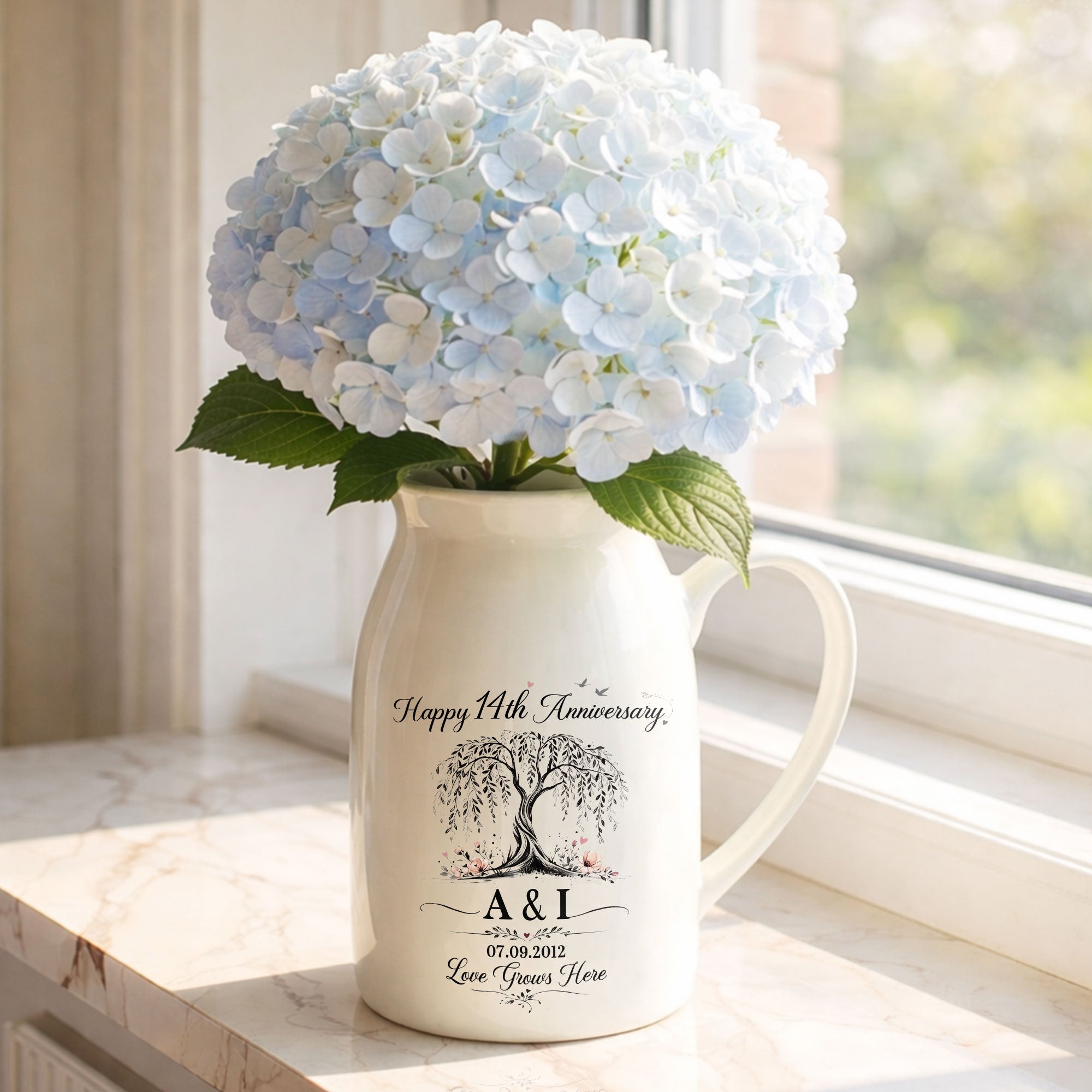 Personalized Ceramic Flower Vase Custom Message for Anniversary