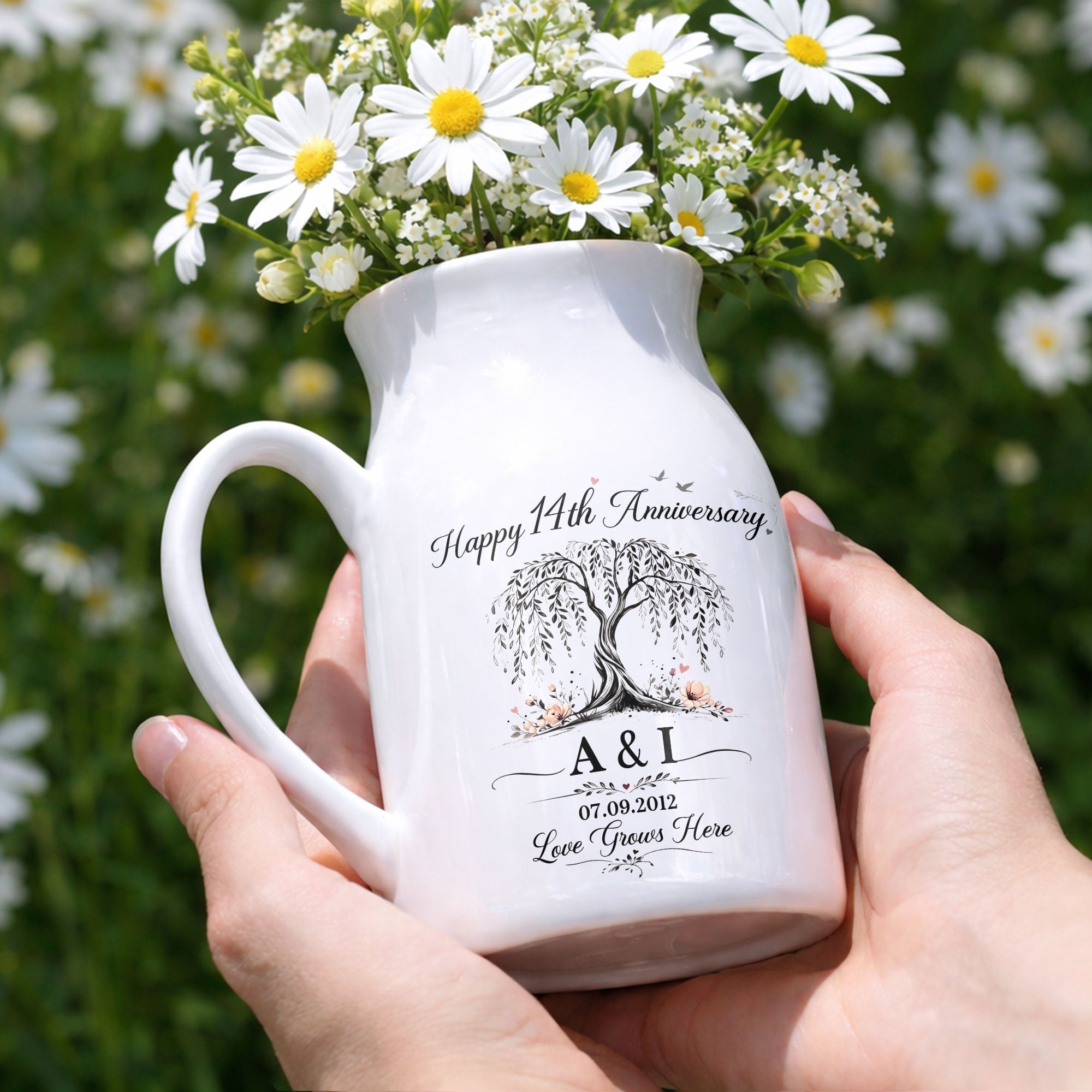 Personalized Ceramic Flower Vase Custom Message for Anniversary