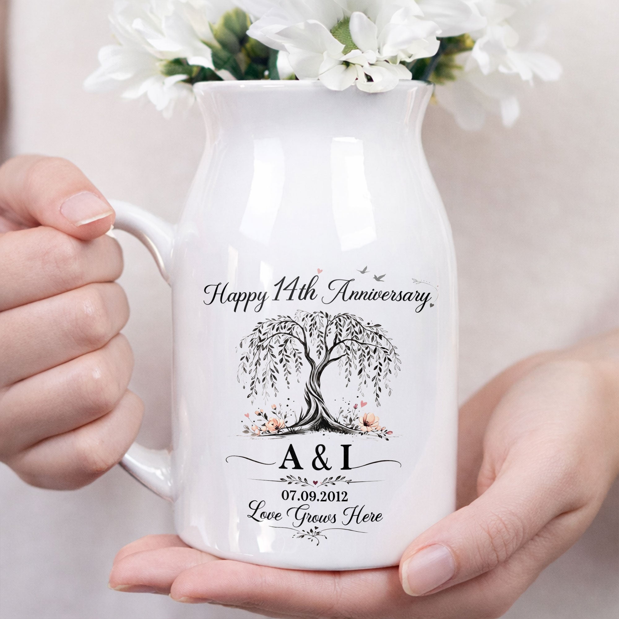 Personalized Ceramic Flower Vase Custom Message for Anniversary