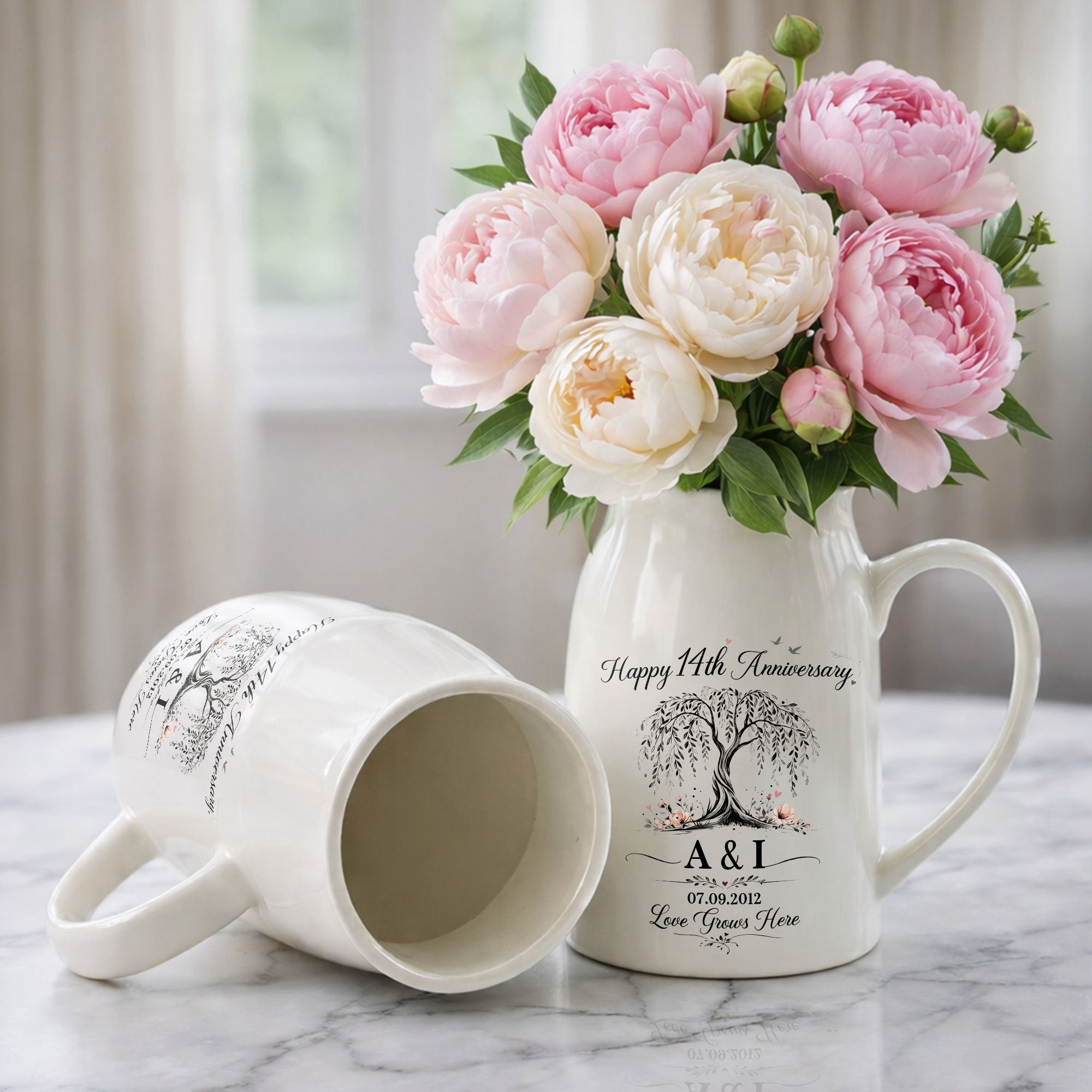 Personalized Ceramic Flower Vase Custom Message for Anniversary