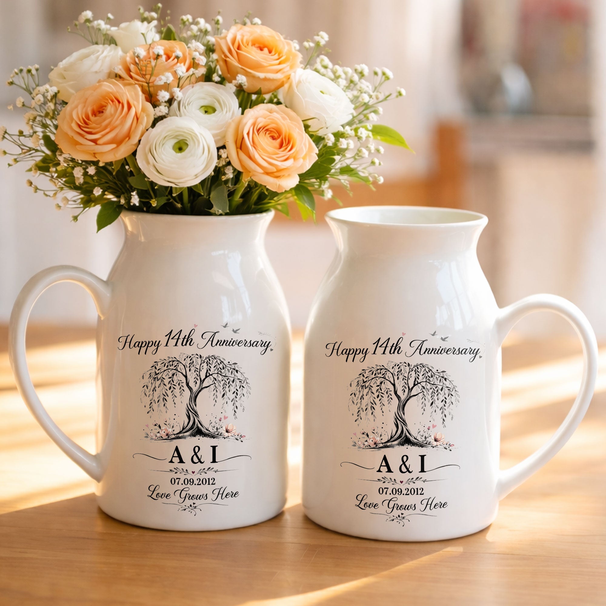 Personalized Ceramic Flower Vase Custom Message for Anniversary