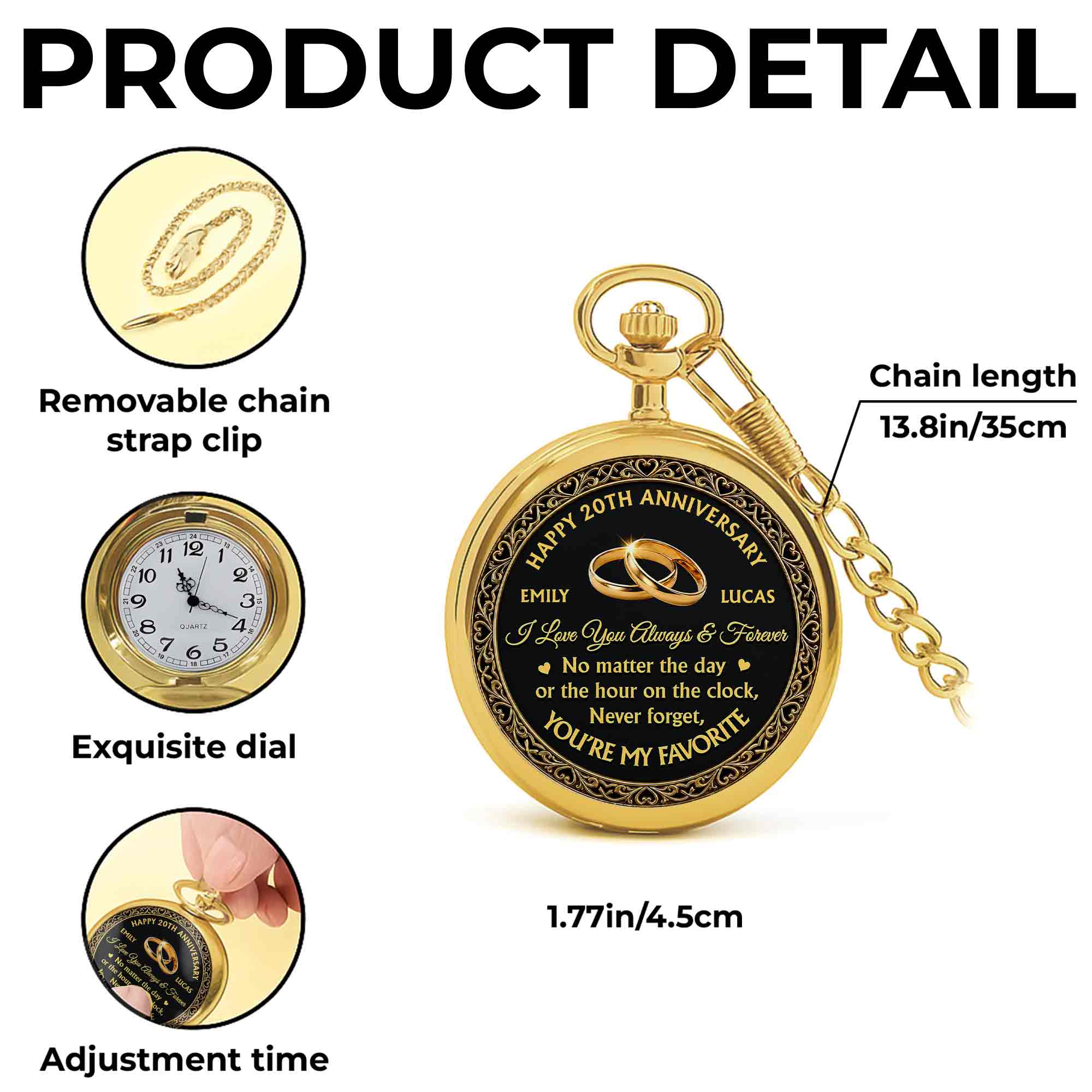 Personalized Custom Pocket Watch Engraved Love Gift for Couple