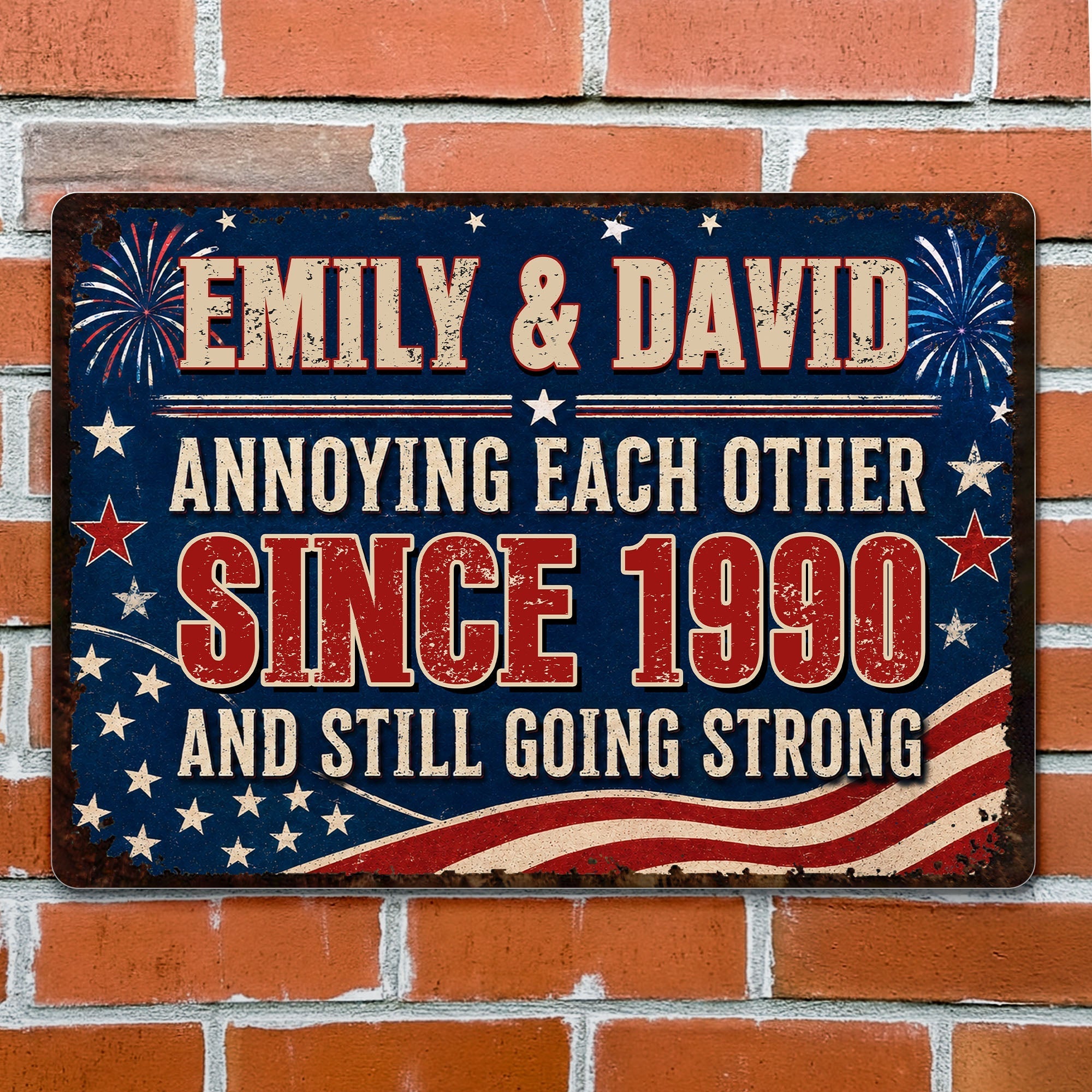Personalized Patriotic Metal Sign Custom Name Gift for Couple